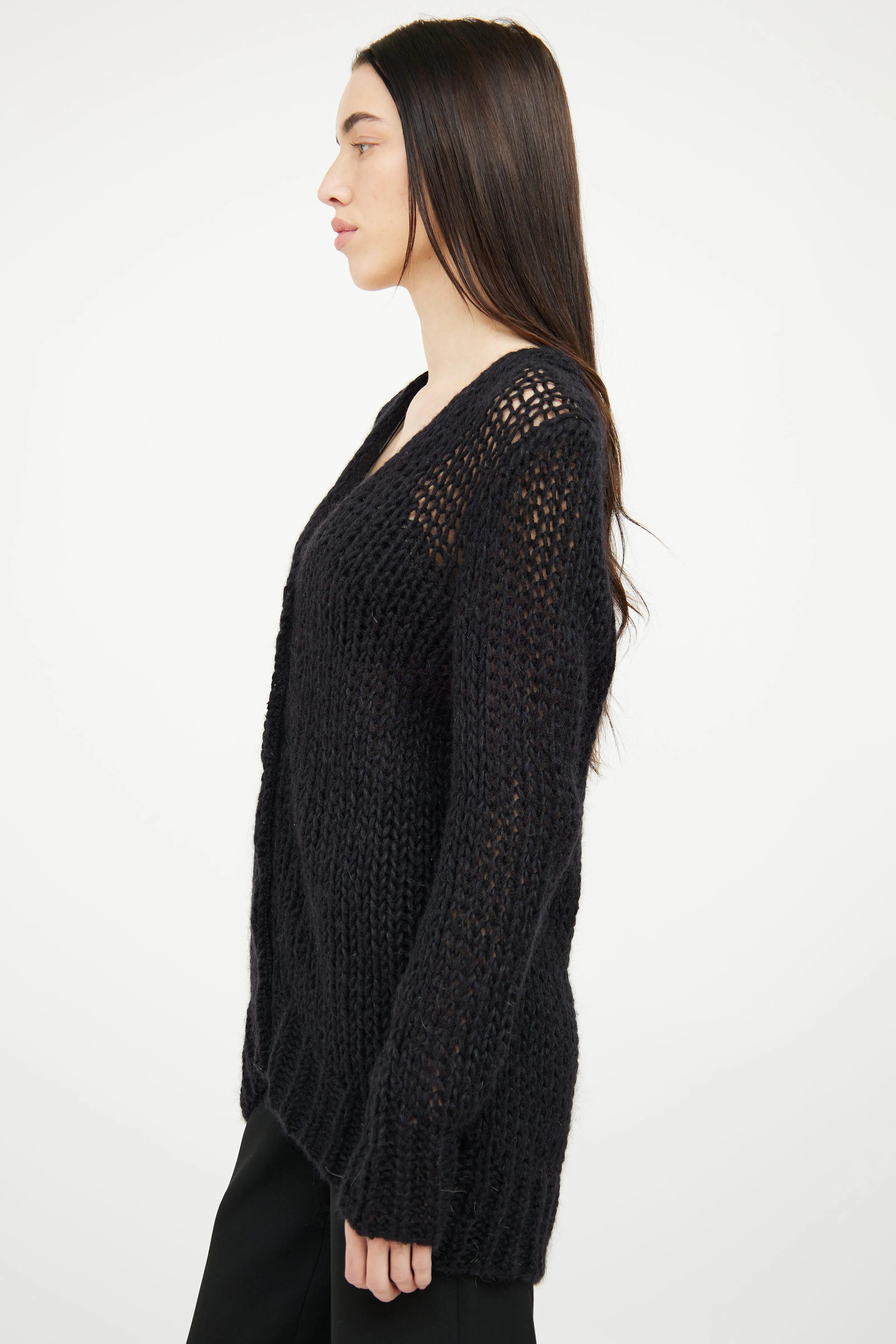 2015 Black Loose Knit Wool Blend Cardigan