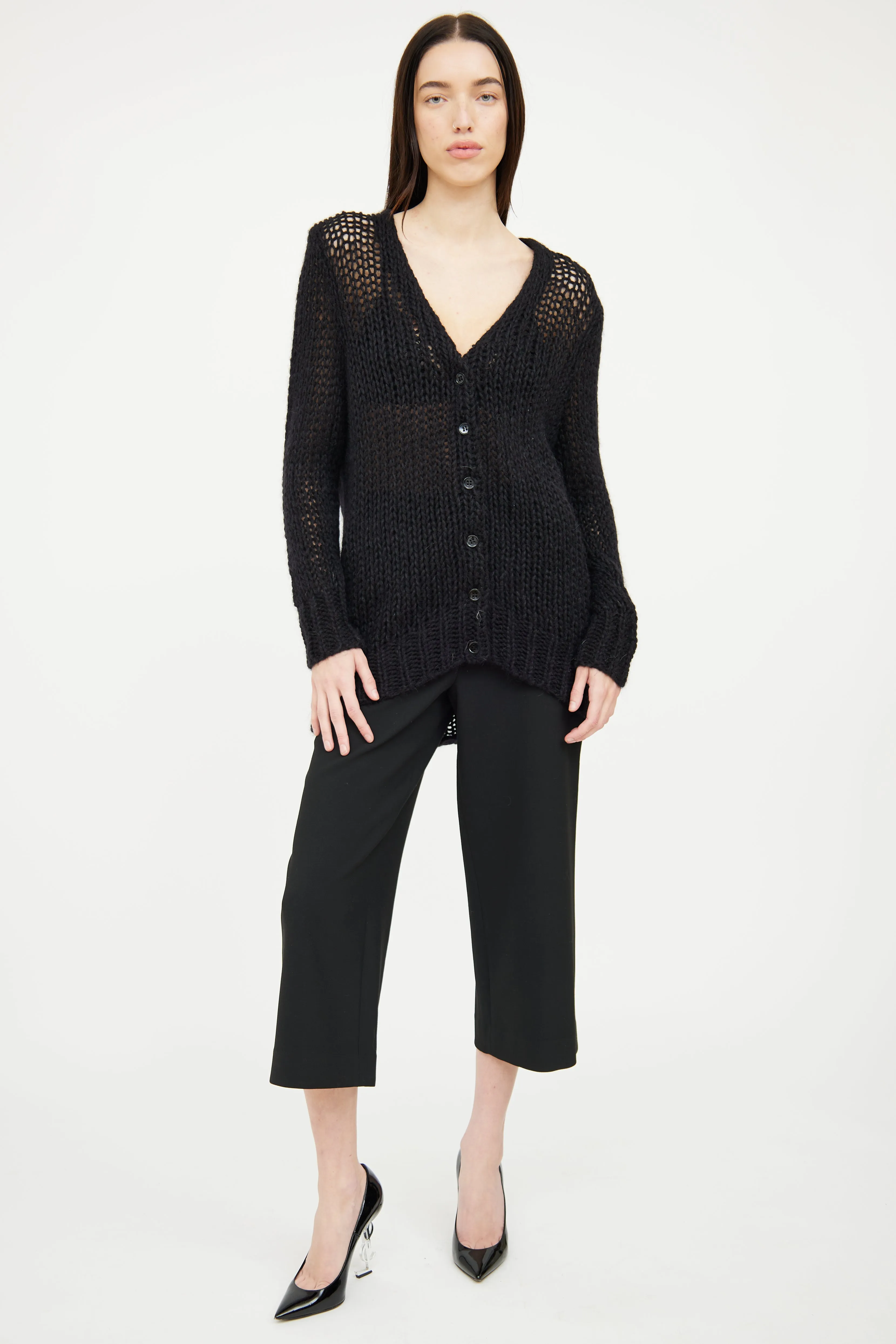 2015 Black Loose Knit Wool Blend Cardigan