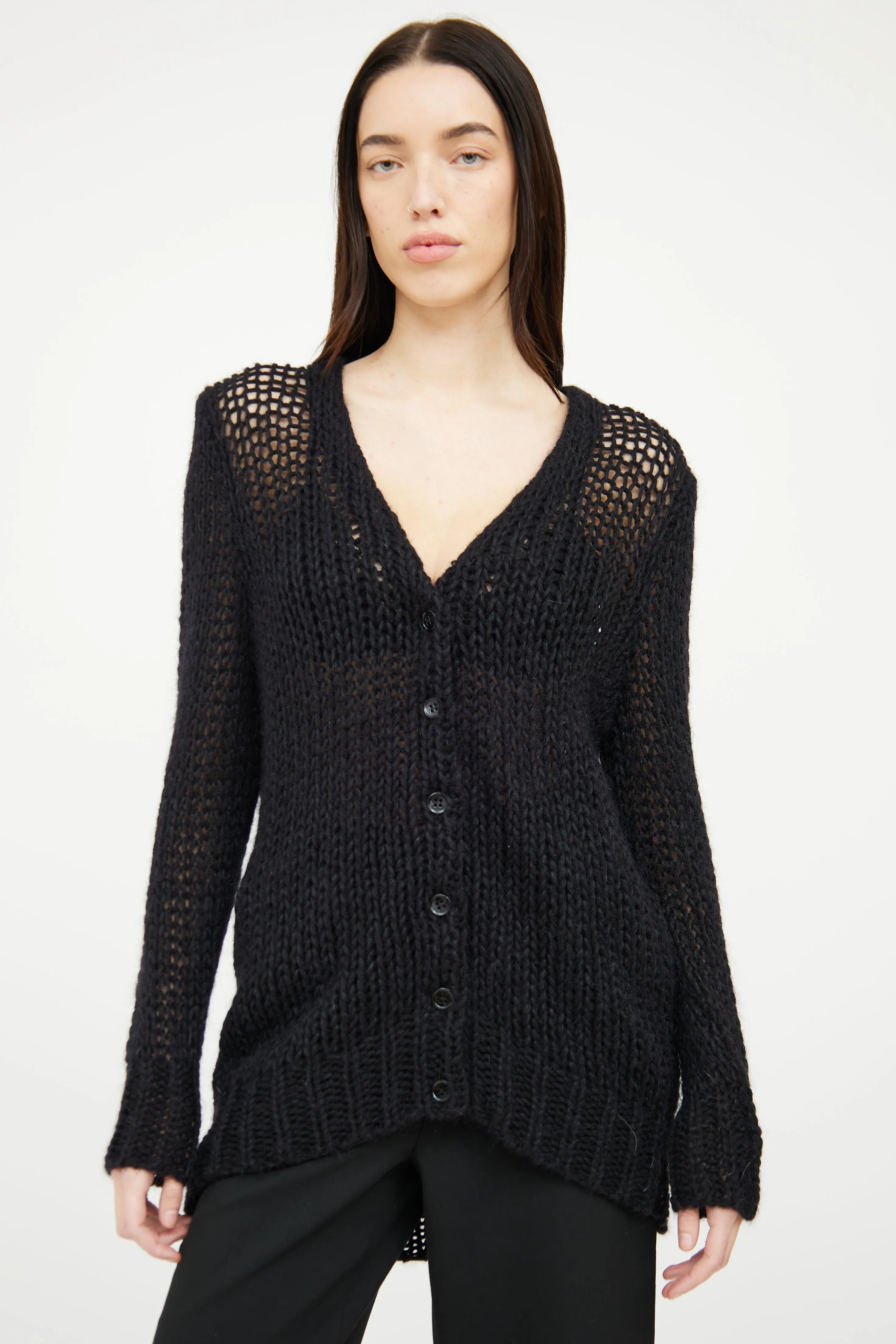 2015 Black Loose Knit Wool Blend Cardigan
