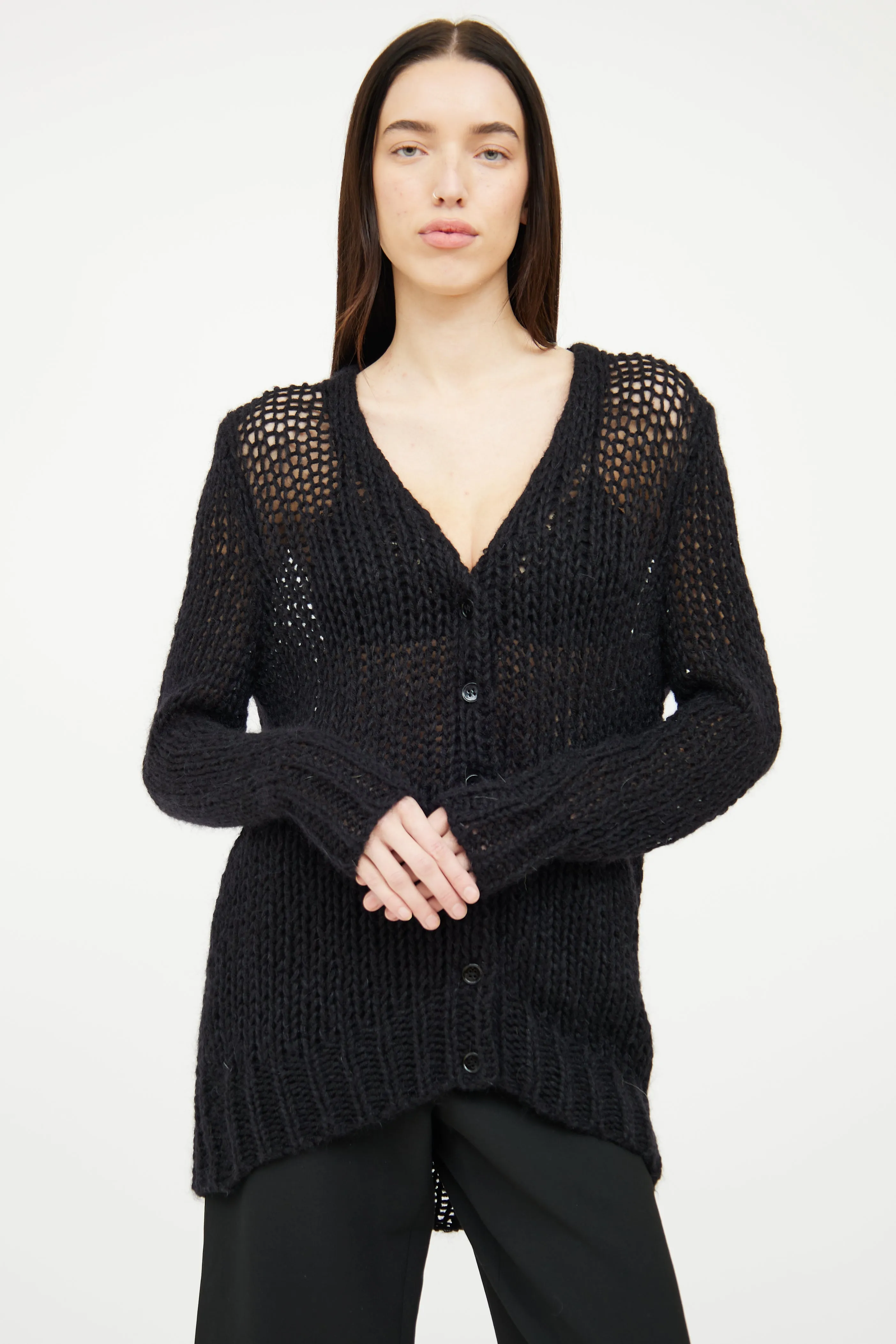 2015 Black Loose Knit Wool Blend Cardigan