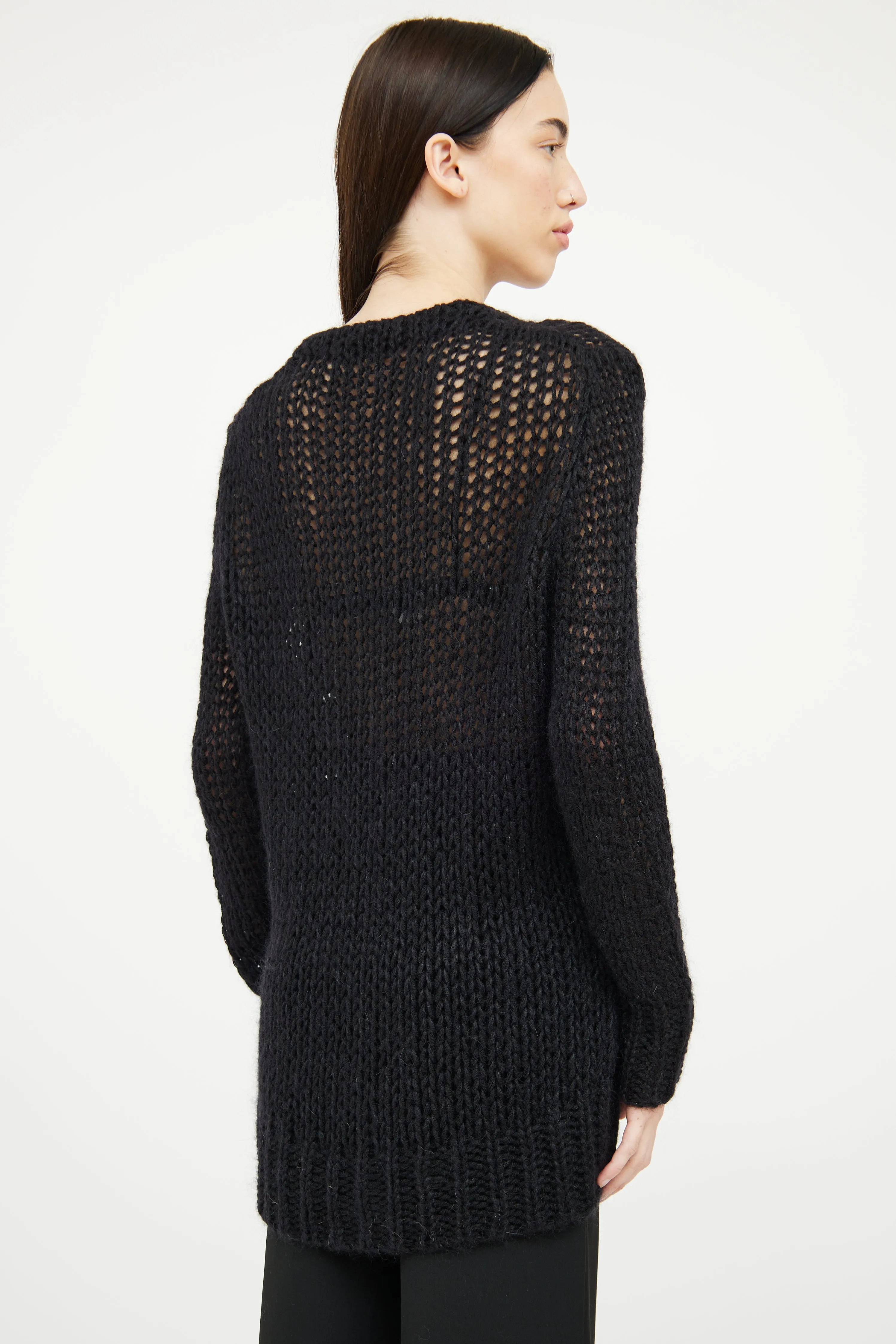 2015 Black Loose Knit Wool Blend Cardigan