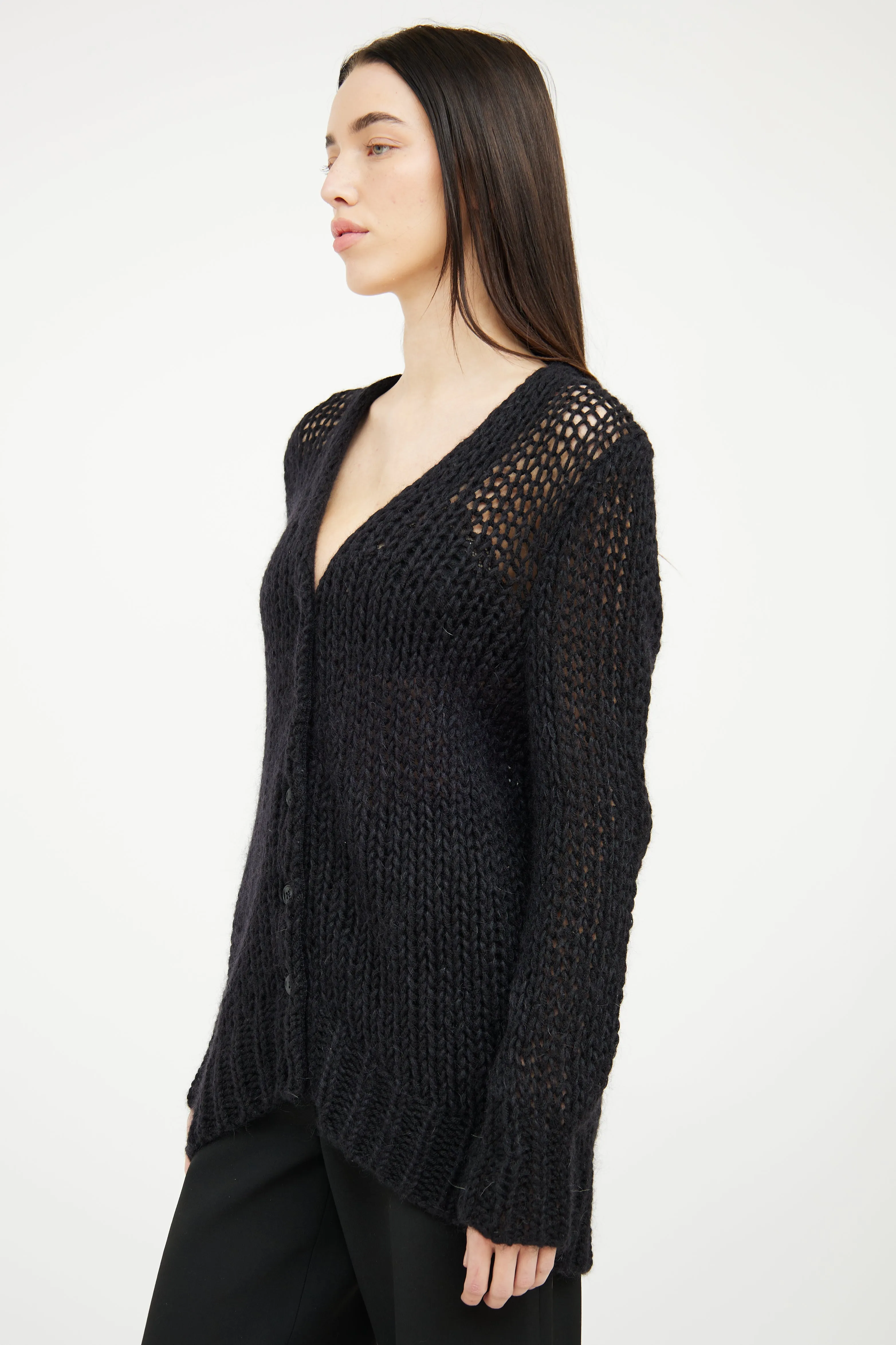 2015 Black Loose Knit Wool Blend Cardigan