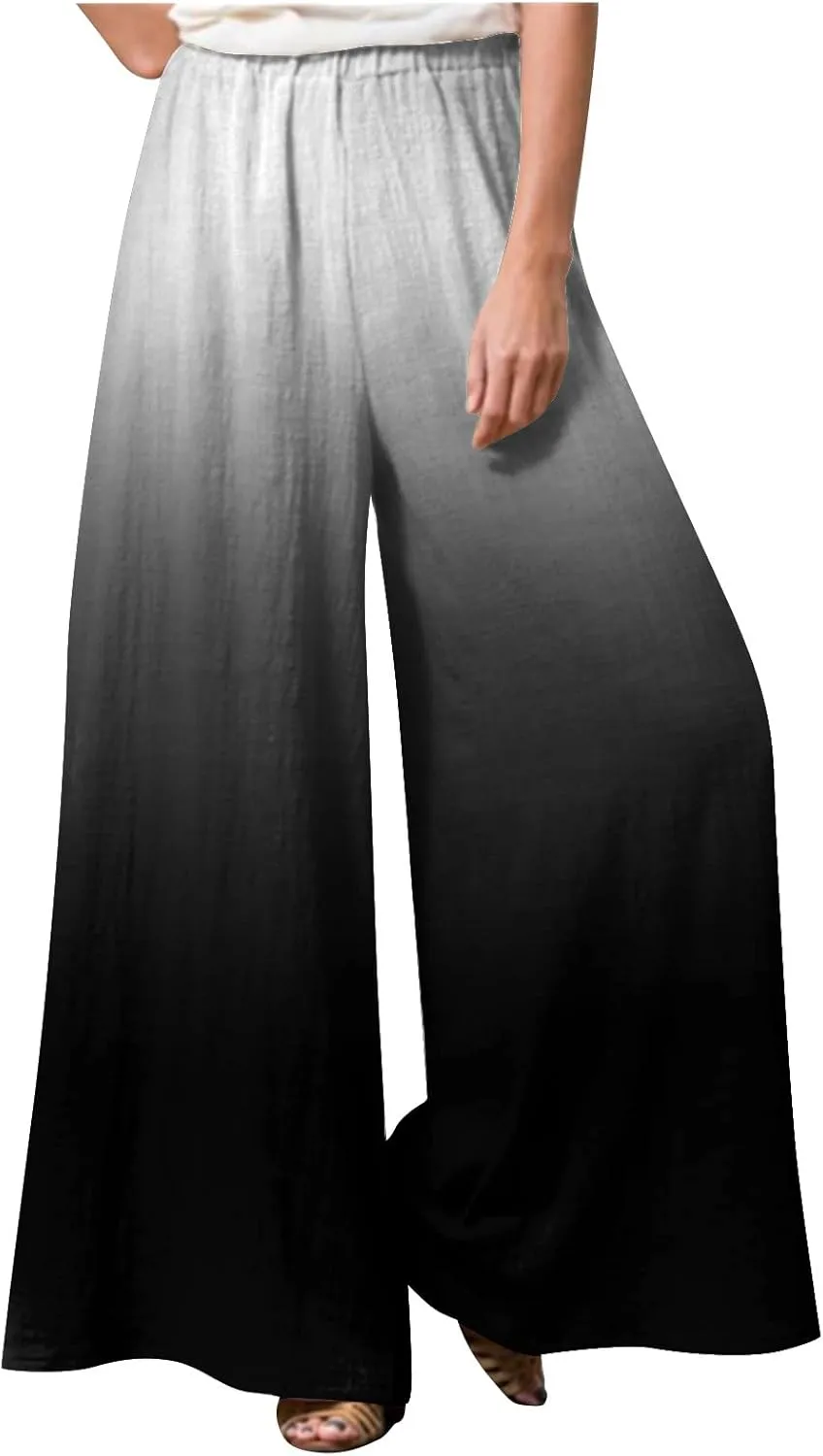 2025 Trendy Summer Flowy Gauze Pants That Look Like Skirts- Boho Linen Wide Leg Palazzo Drawstring Trousers