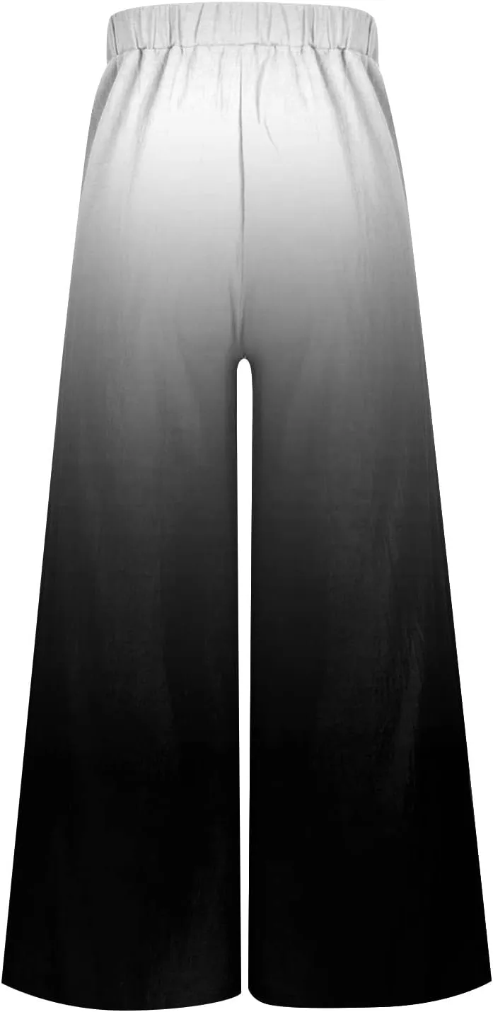 2025 Trendy Summer Flowy Gauze Pants That Look Like Skirts- Boho Linen Wide Leg Palazzo Drawstring Trousers