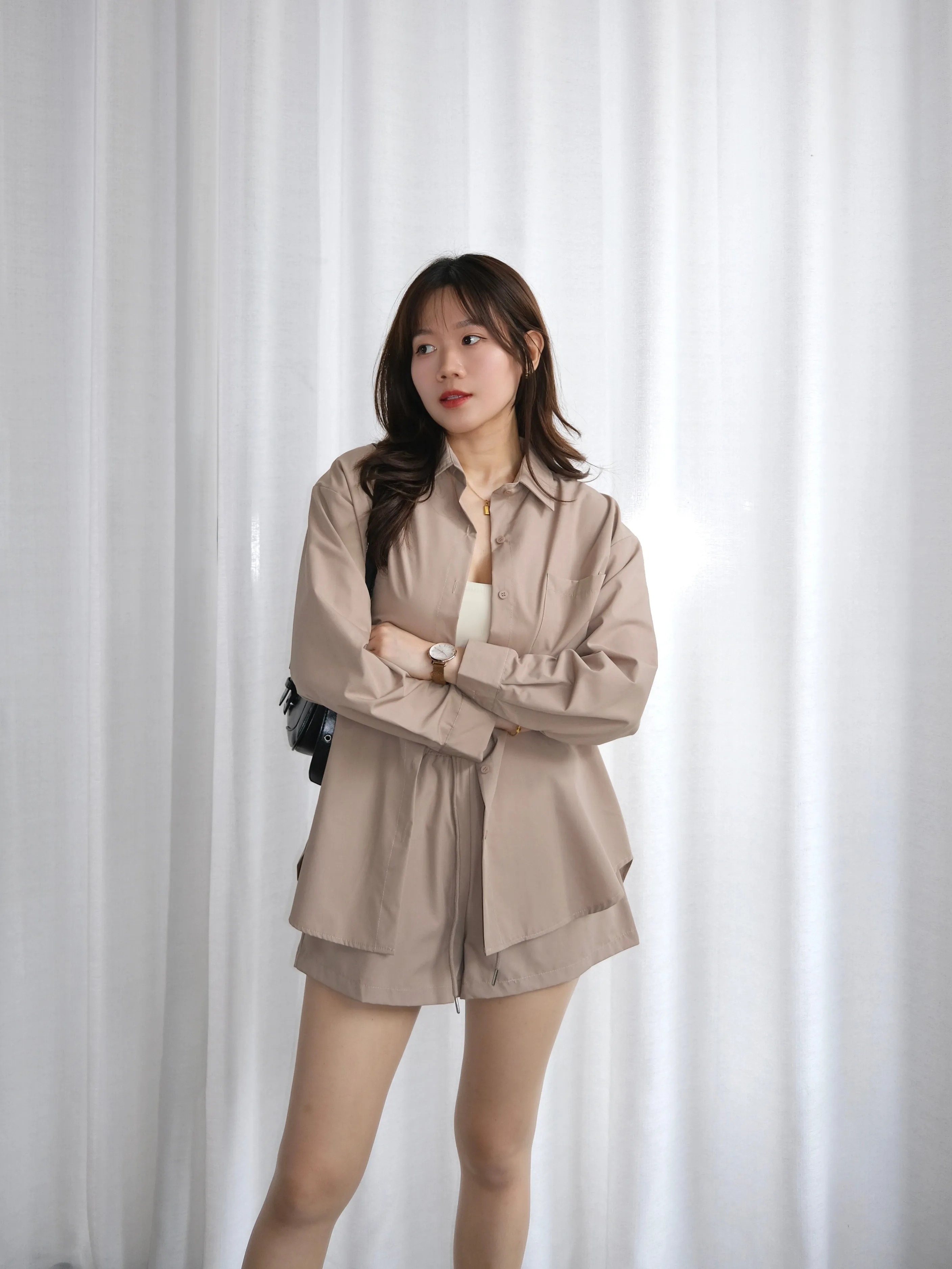 ACEWIN Button Front Collar Blouse with Shorts Set (Size S-L) 800116