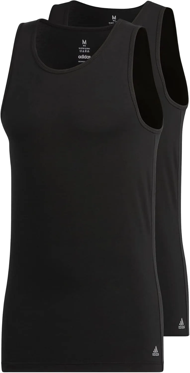 adidas Men's Stretch Cotton Tank Top Undershirts (2-Pack)