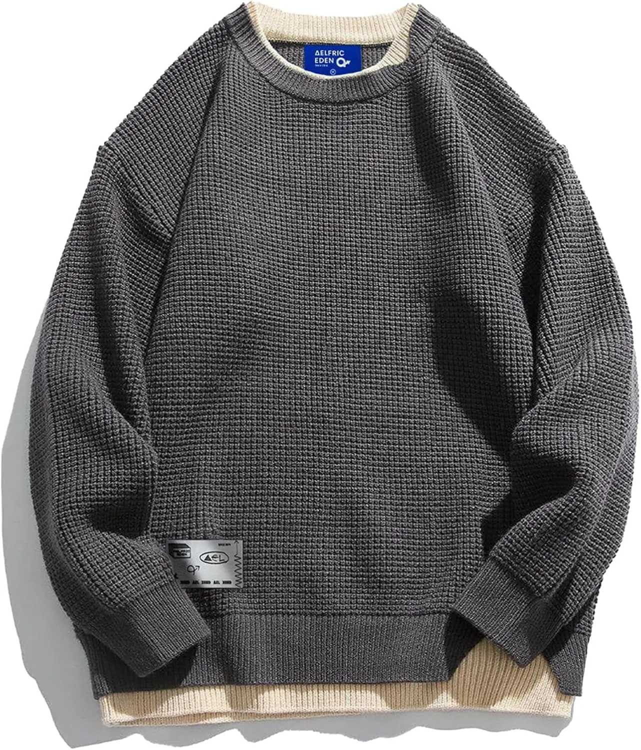 Aelfric Eden Mens Oversized Sweater Fake Two Basic Classic Sweaters Casual Soft Pullover Streetwear Tops