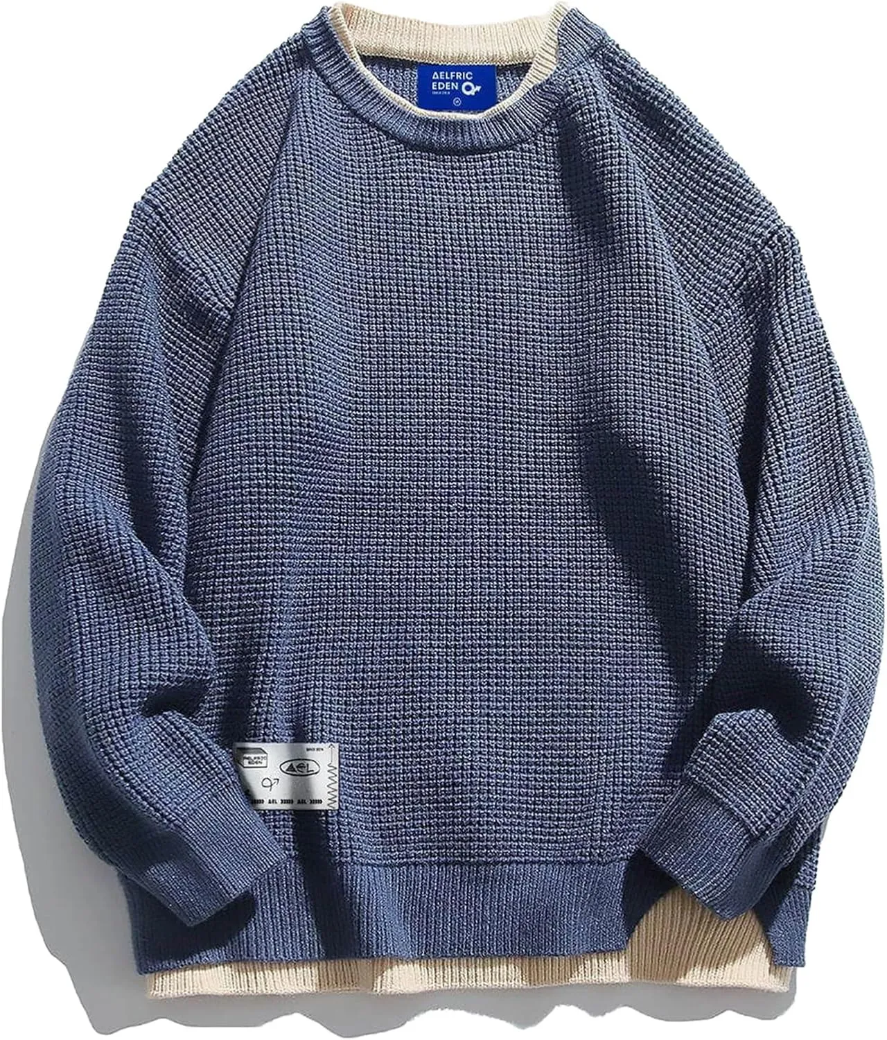 Aelfric Eden Mens Oversized Sweater Fake Two Basic Classic Sweaters Casual Soft Pullover Streetwear Tops