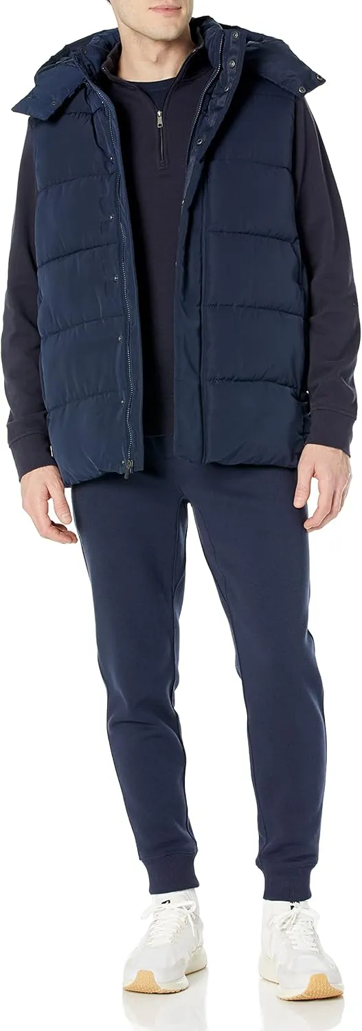 Amazon Essentials Men's Relaxed-Fit Water Repellent Recycled Polyester Hooded Puffer Vest (Previously Amazon Aware)
