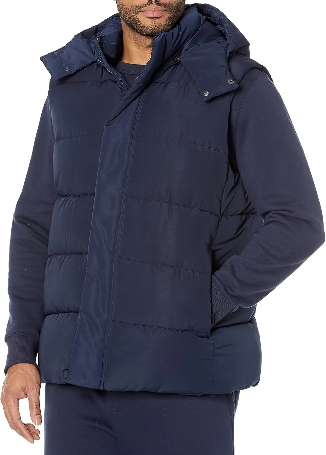 Amazon Essentials Men's Relaxed-Fit Water Repellent Recycled Polyester Hooded Puffer Vest (Previously Amazon Aware)