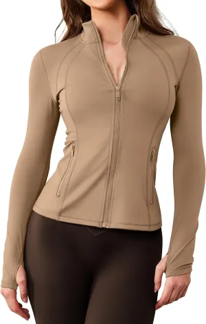 AVGO Womens Workout Jacket Lightweight Zip Up Athletic Running Jackets Long Sleeve Gym Yoga Top with Thumb Holes