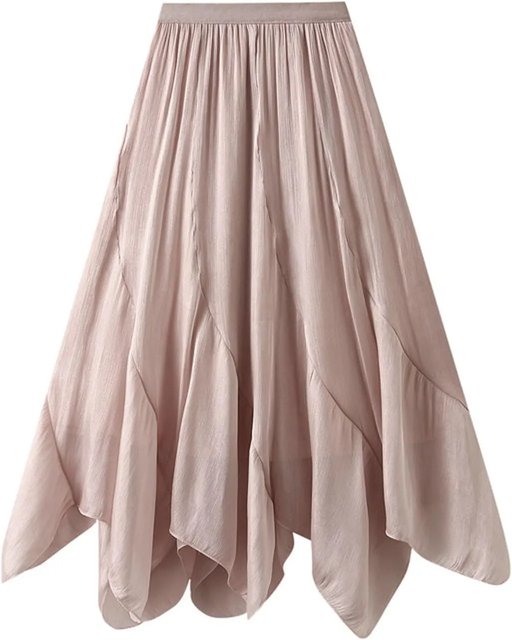 Beach Skirts for Women Asymmetrical Hem Elastic Waist Flowy Long Skirt 2025 Fashion Trendy Summer Pleated Skirt