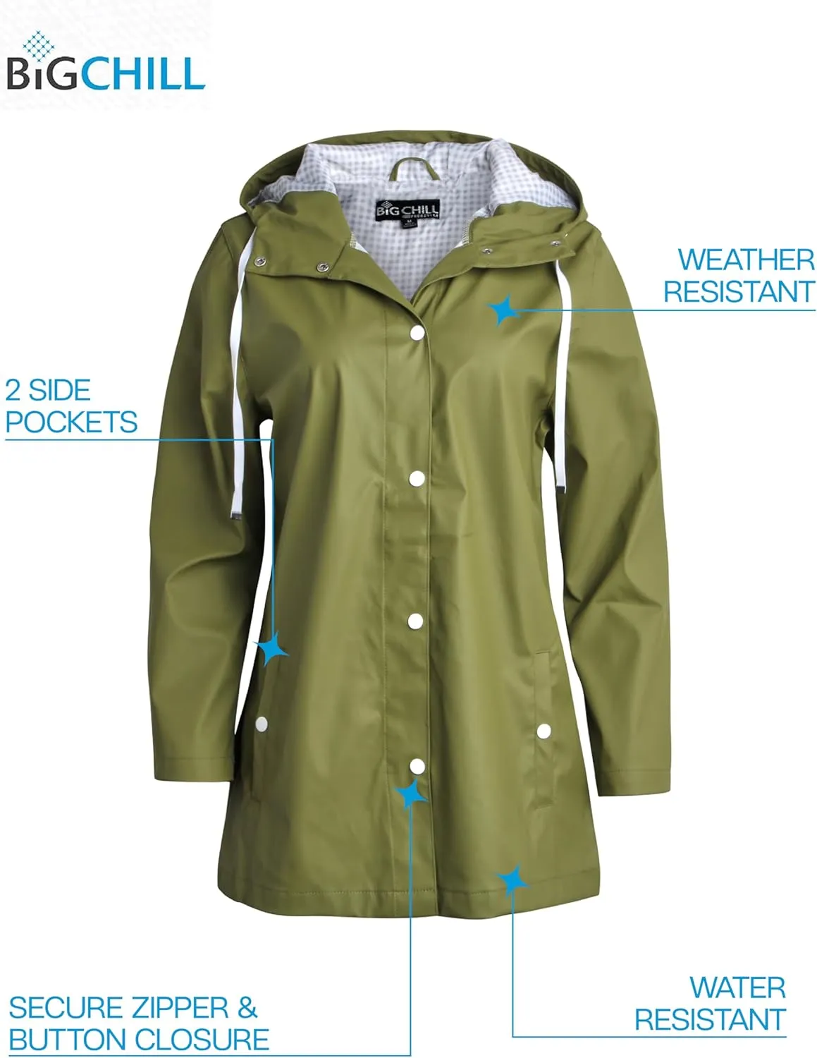 Big Chill Womens Rain Coat - Lightweight Water Resistant Womens Rain Jacket with Hood - Windbreaker Anorak Jackets for Women