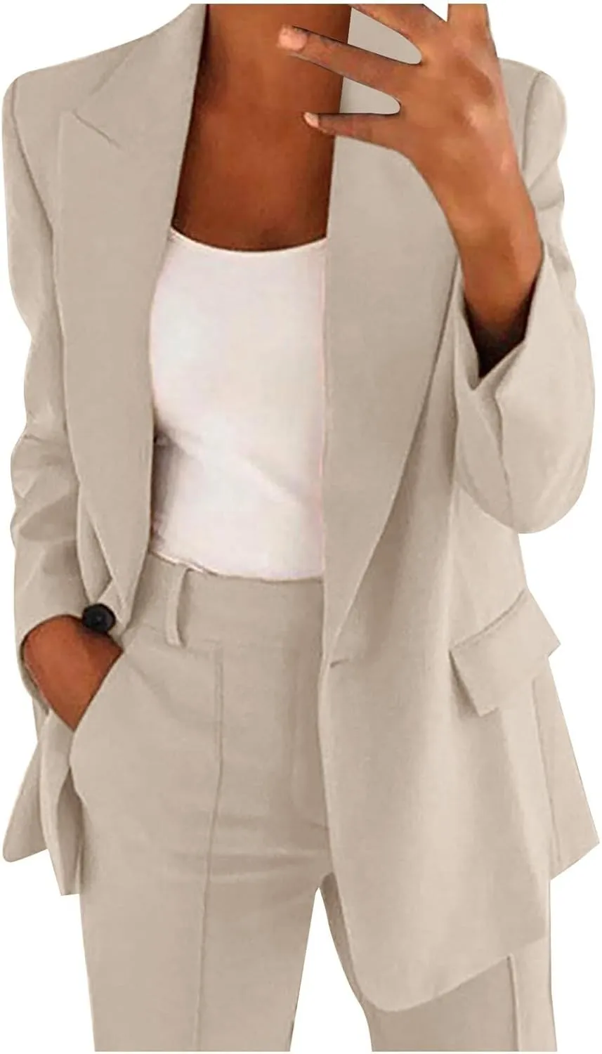Blazer Sets Women 2 Piece Outfits Pants Suits Dressy Business Casual Outfits Blazer Pantsuit Set Work Office Jacket