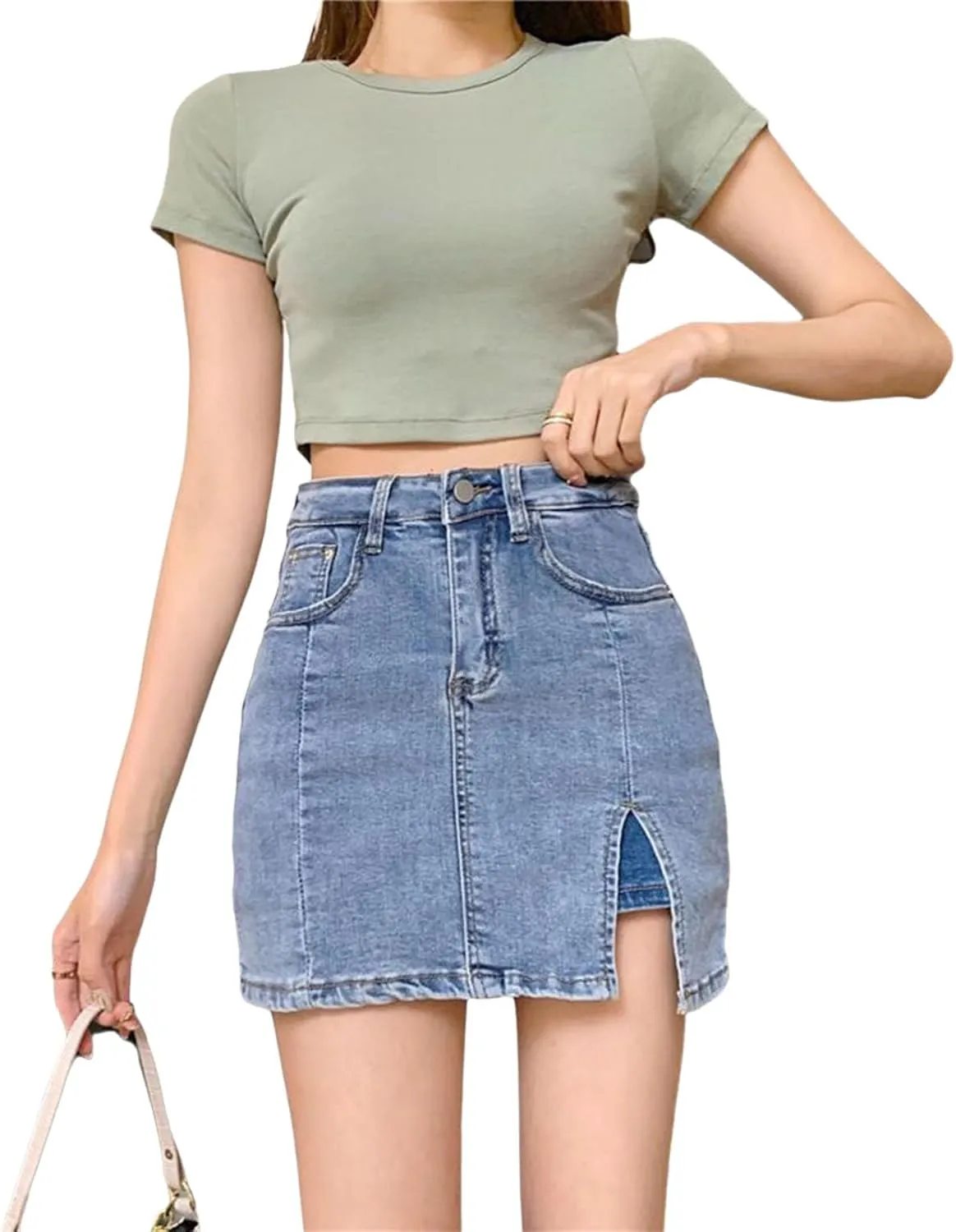Bloomy Skorts,Bloomy Jean Skorts,Woman High Waisted Casual Stretchy,Side Split Mini Denim Skirts