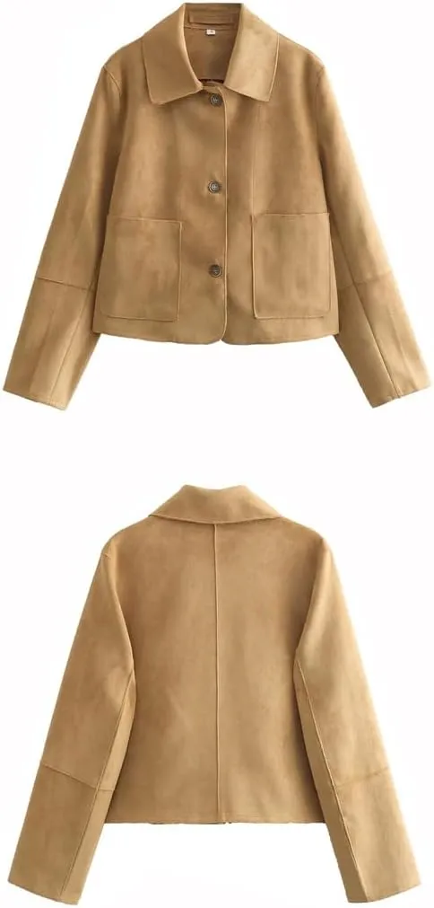 Brown Faux Leather Jacket Women Fall Fashion Old Money Aesthetic Winter Blazers Cropped Trench Coat Y2K Suede Jacket