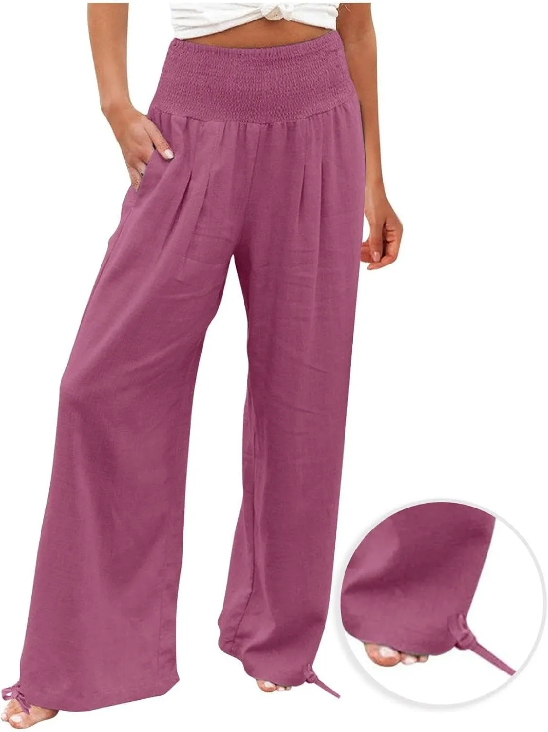 Business Casual Pants for Women Loose Wide Leg Palazzo Slacks 2025 Summer Long Linen Pants Baggy Trousers