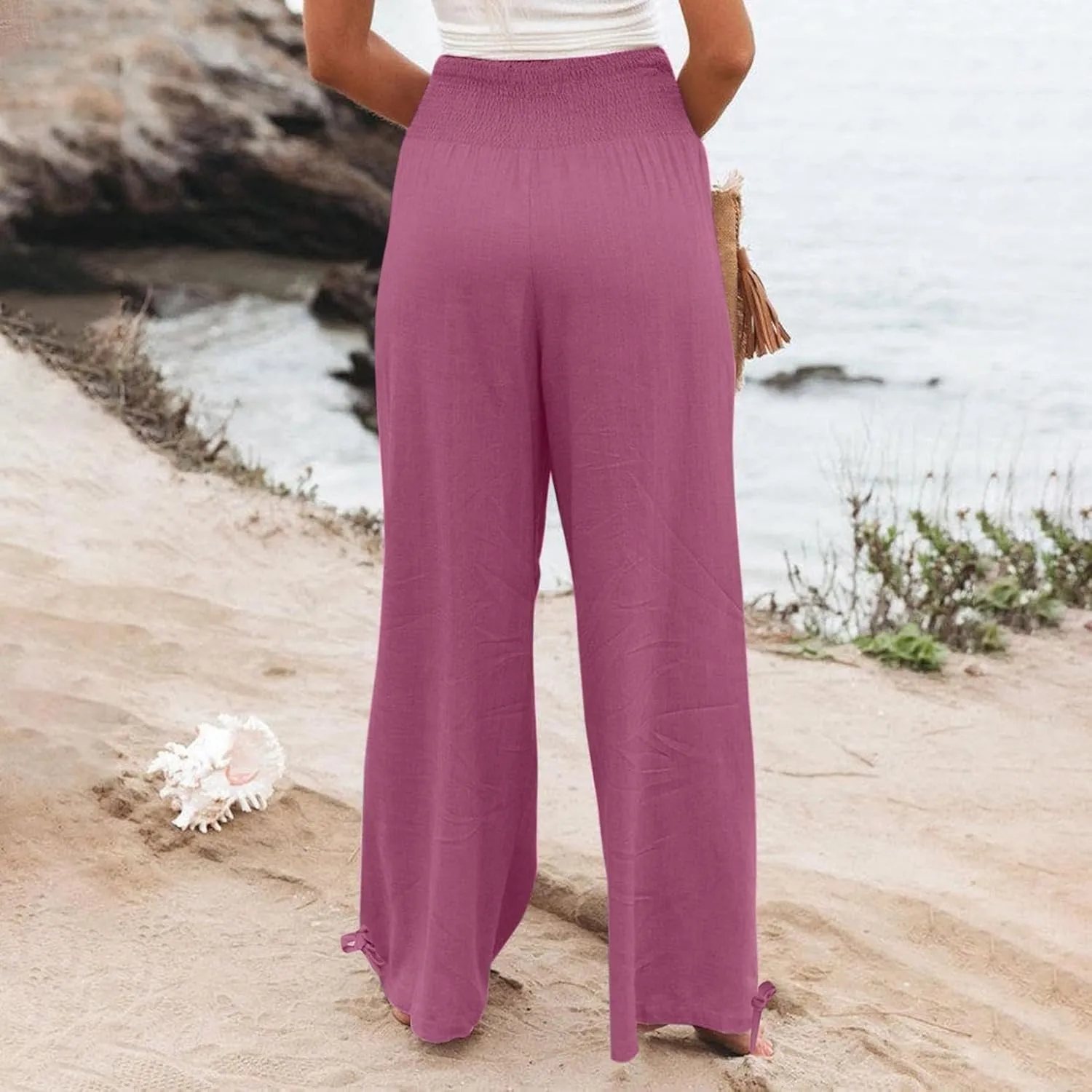 Business Casual Pants for Women Loose Wide Leg Palazzo Slacks 2025 Summer Long Linen Pants Baggy Trousers