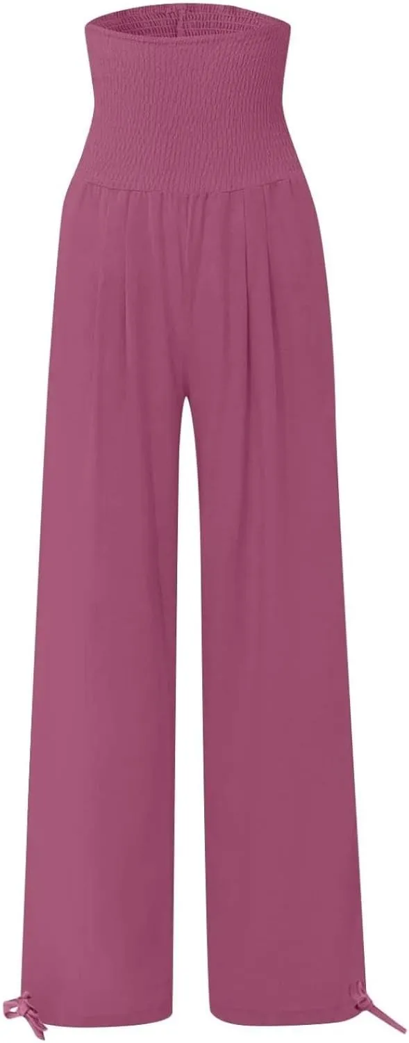 Business Casual Pants for Women Loose Wide Leg Palazzo Slacks 2025 Summer Long Linen Pants Baggy Trousers