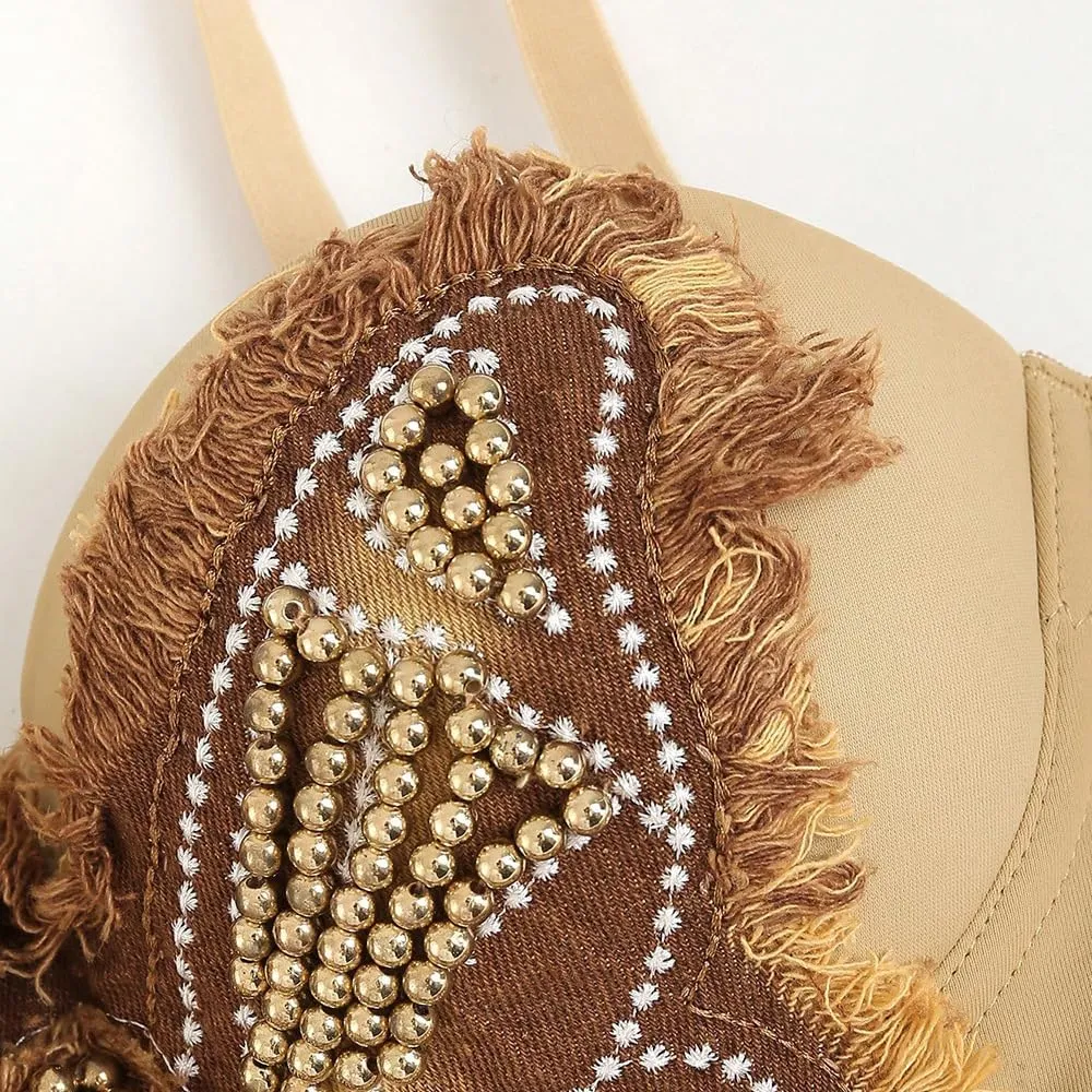 Butterfly Beaded Tube Top for Women Outerwear Fishbone Corset Camisole