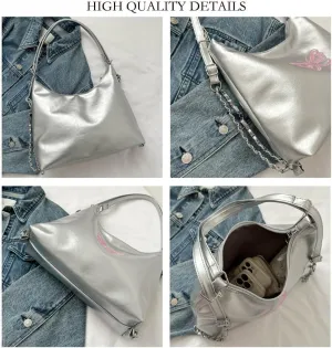 Butterfly Embroidered Hobo Shoulder Bag for Women Y2k Slouchy Hobo Handbags Leather Casual Soft Clutch Purse