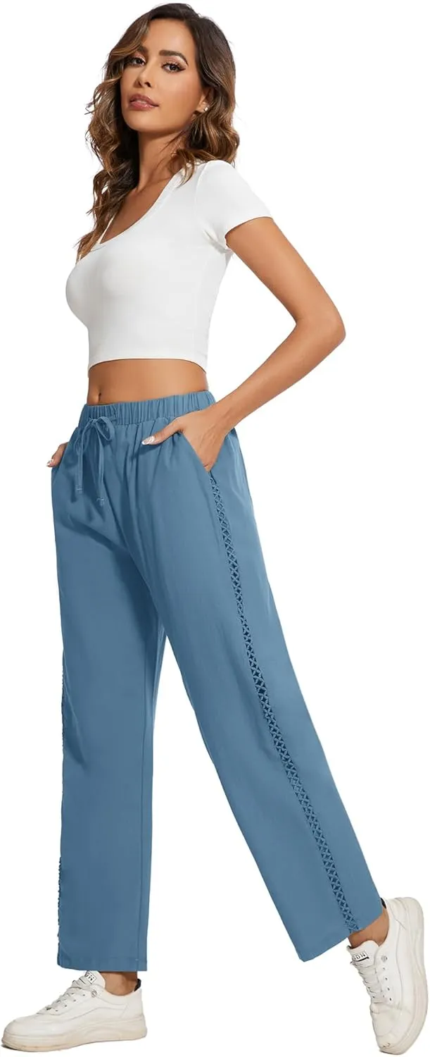 Casual Capris for Women Trendy Lightweight Wide Leg Loose Fit Pants Drawstring Crop Pants with Pockets