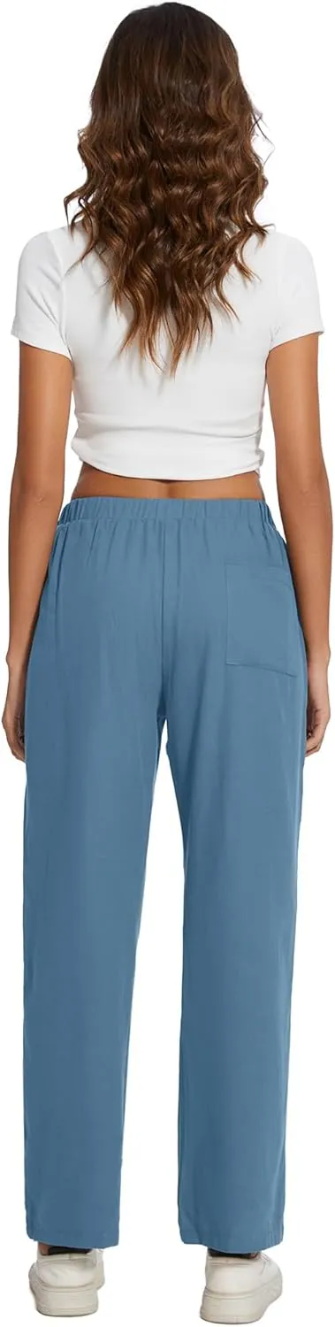 Casual Capris for Women Trendy Lightweight Wide Leg Loose Fit Pants Drawstring Crop Pants with Pockets