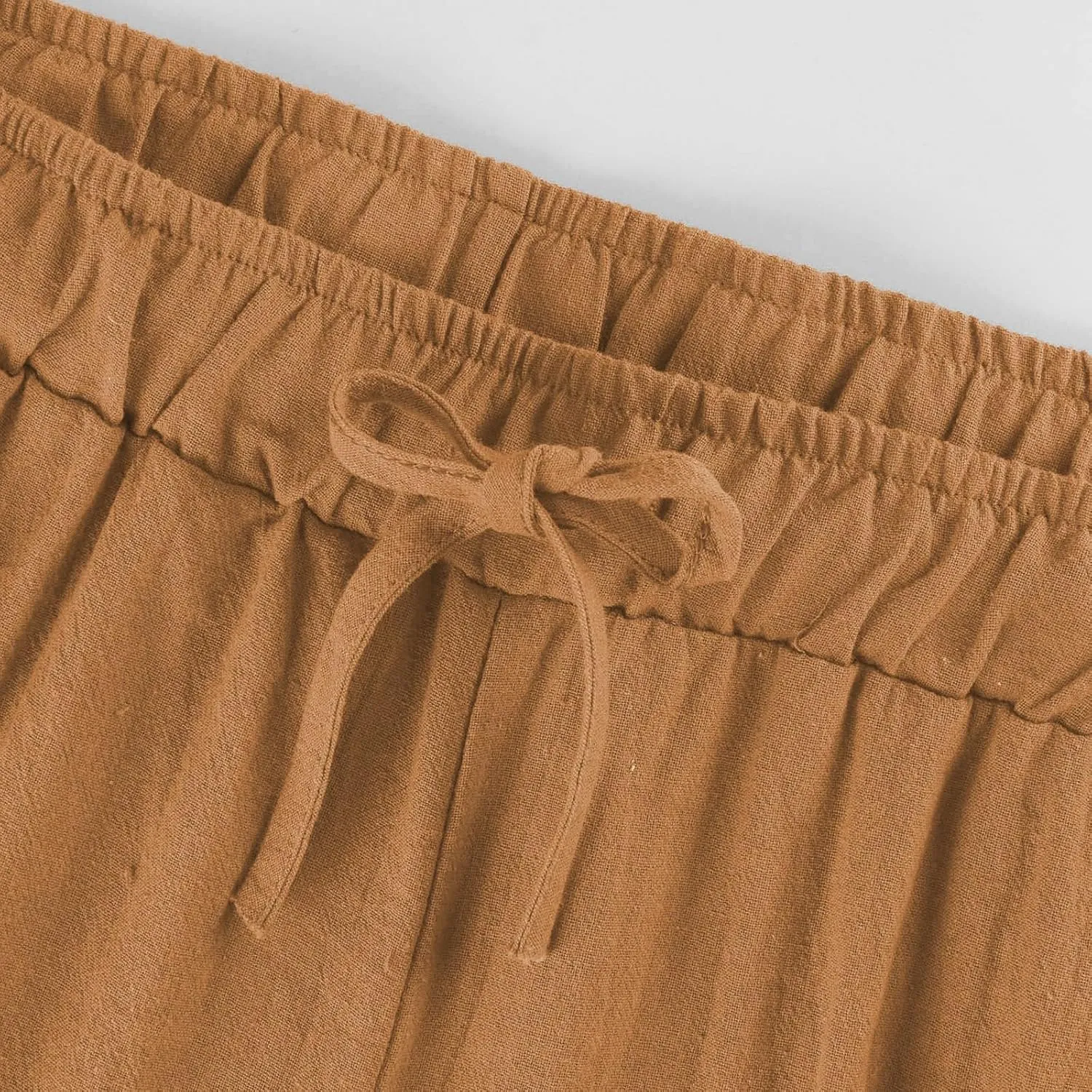Casual Cotton Linen Pants Women Summer High Waisted Flowy Palazzo Pants Boho Loose Wide Leg Beach Pants with Pockets