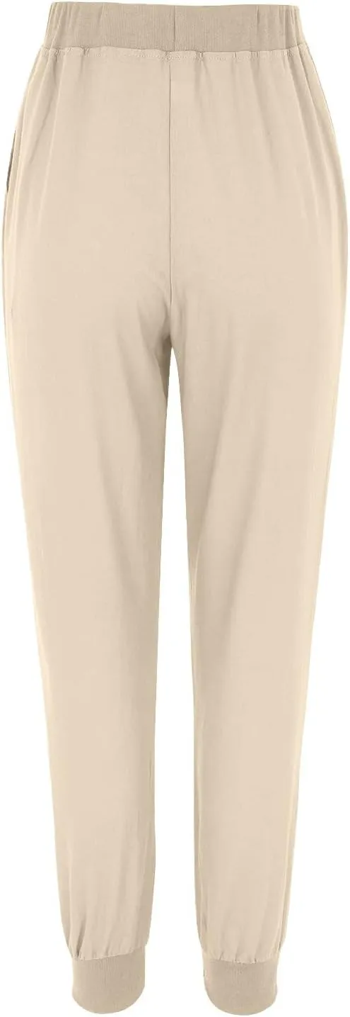 Ceboyel Women Summer Linen Pants Drawstring Beach Pants Lightweight High Waist Baggy Trouser Boho Ladies Clothes with Pockets