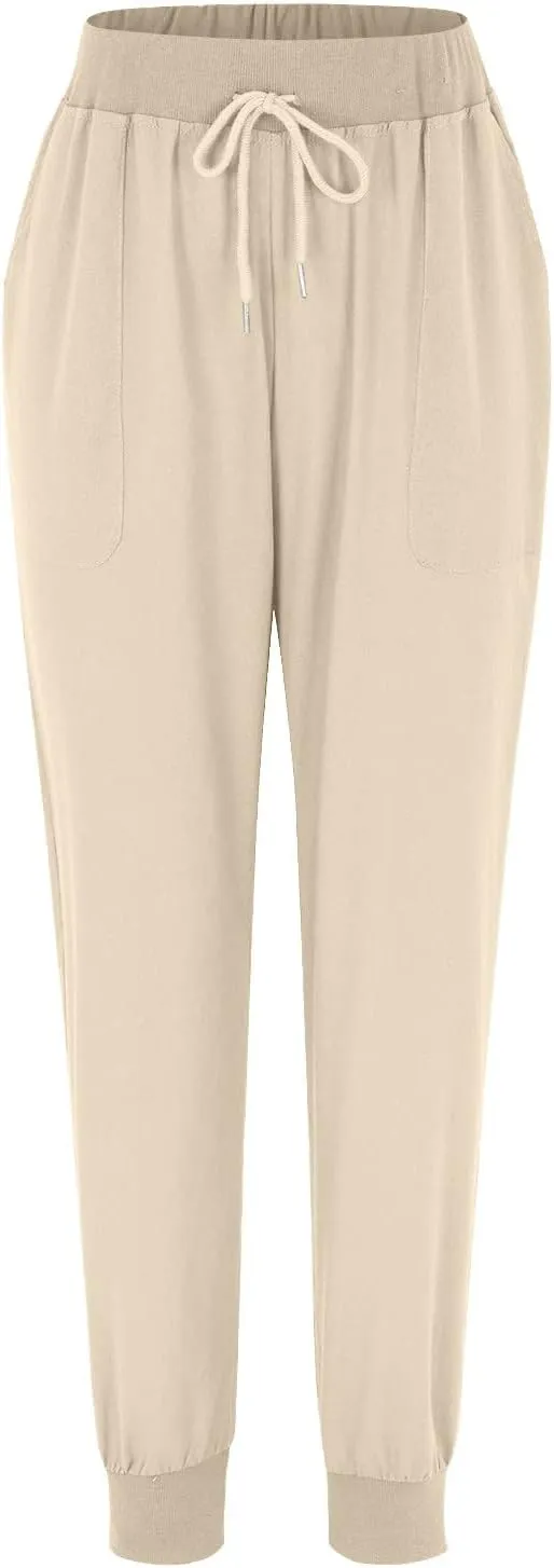 Ceboyel Women Summer Linen Pants Drawstring Beach Pants Lightweight High Waist Baggy Trouser Boho Ladies Clothes with Pockets