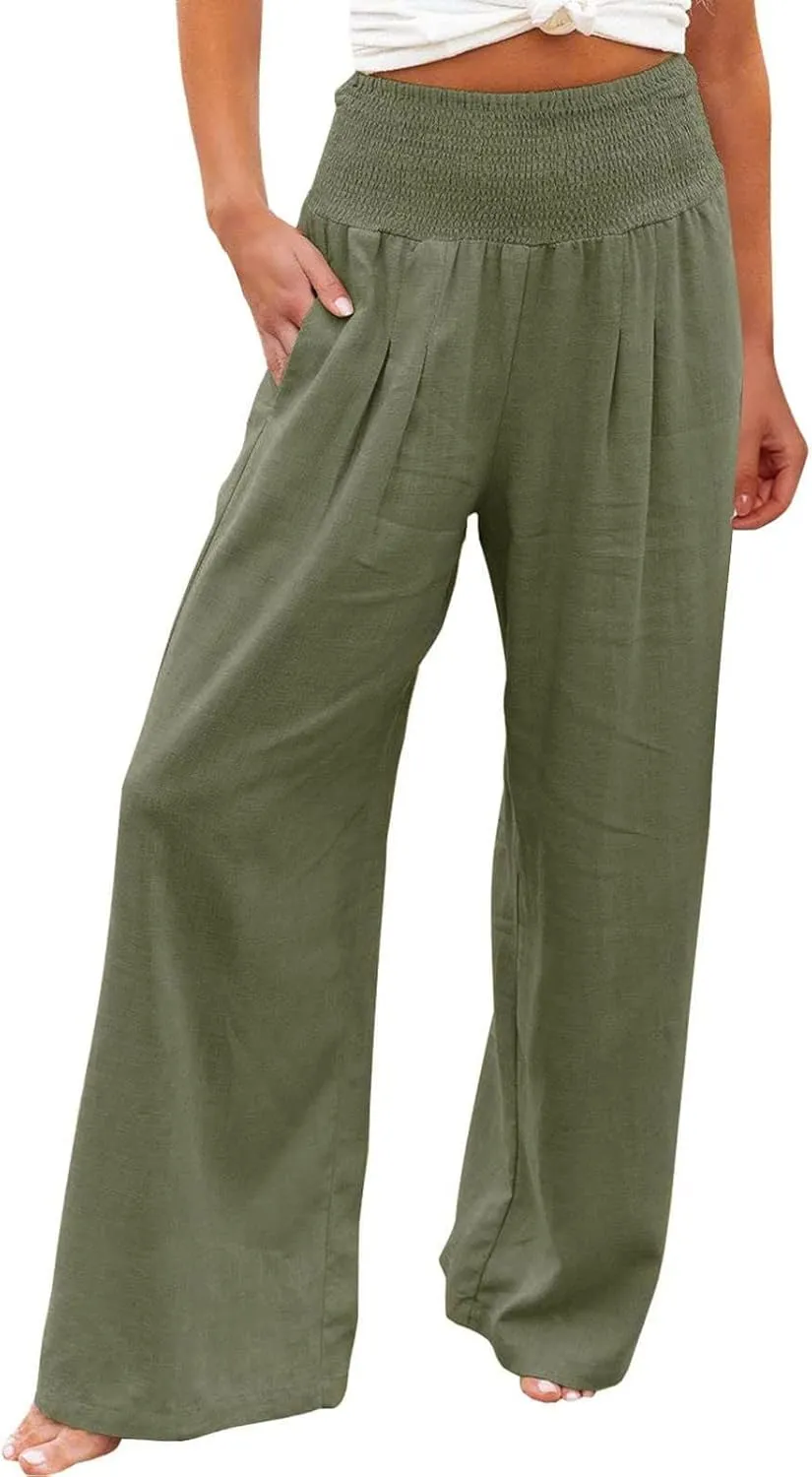 Ceboyel Women's Flowy Summer Pants Wide Leg Palazzo Pant High Waisted Trousers Loose Fitting Trendy Casual Vacation Outfits