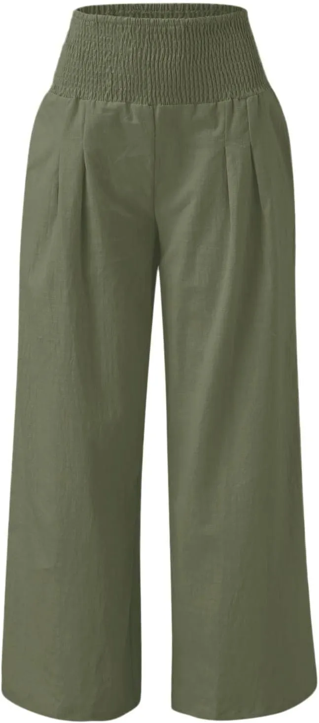 Ceboyel Women's Flowy Summer Pants Wide Leg Palazzo Pant High Waisted Trousers Loose Fitting Trendy Casual Vacation Outfits