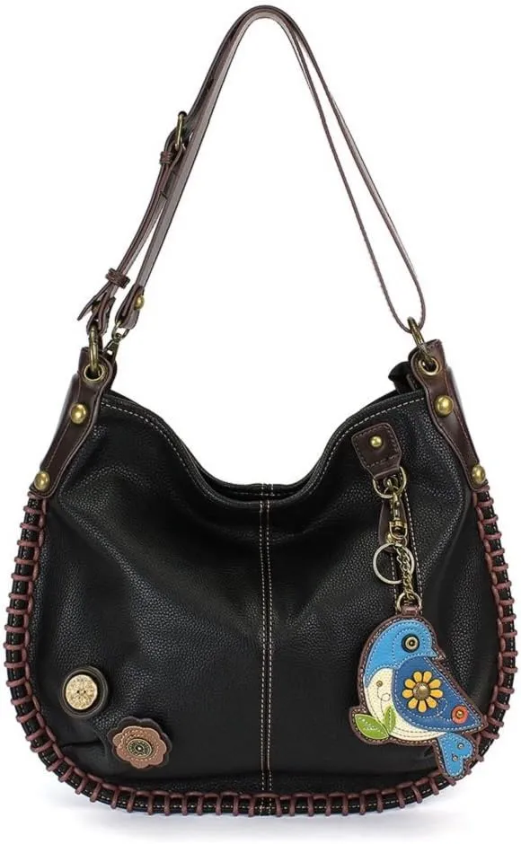 CHALA Crossbody Handbag, Hobo Style, Casual, Soft, Shoulder or Crossbody - Black (Blue Bird)