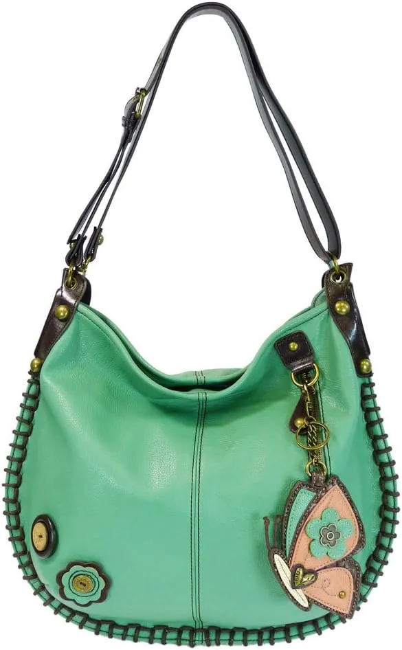CHALA Crossbody Handbag, Hobo Style, Casual, Soft, Shoulder or Crossbody - TEAL (Butterfly)