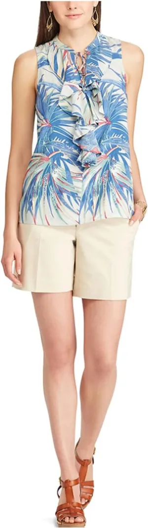 Chaps Women's Floral Tropical Ruffle Tank Top, Multi (Medium)