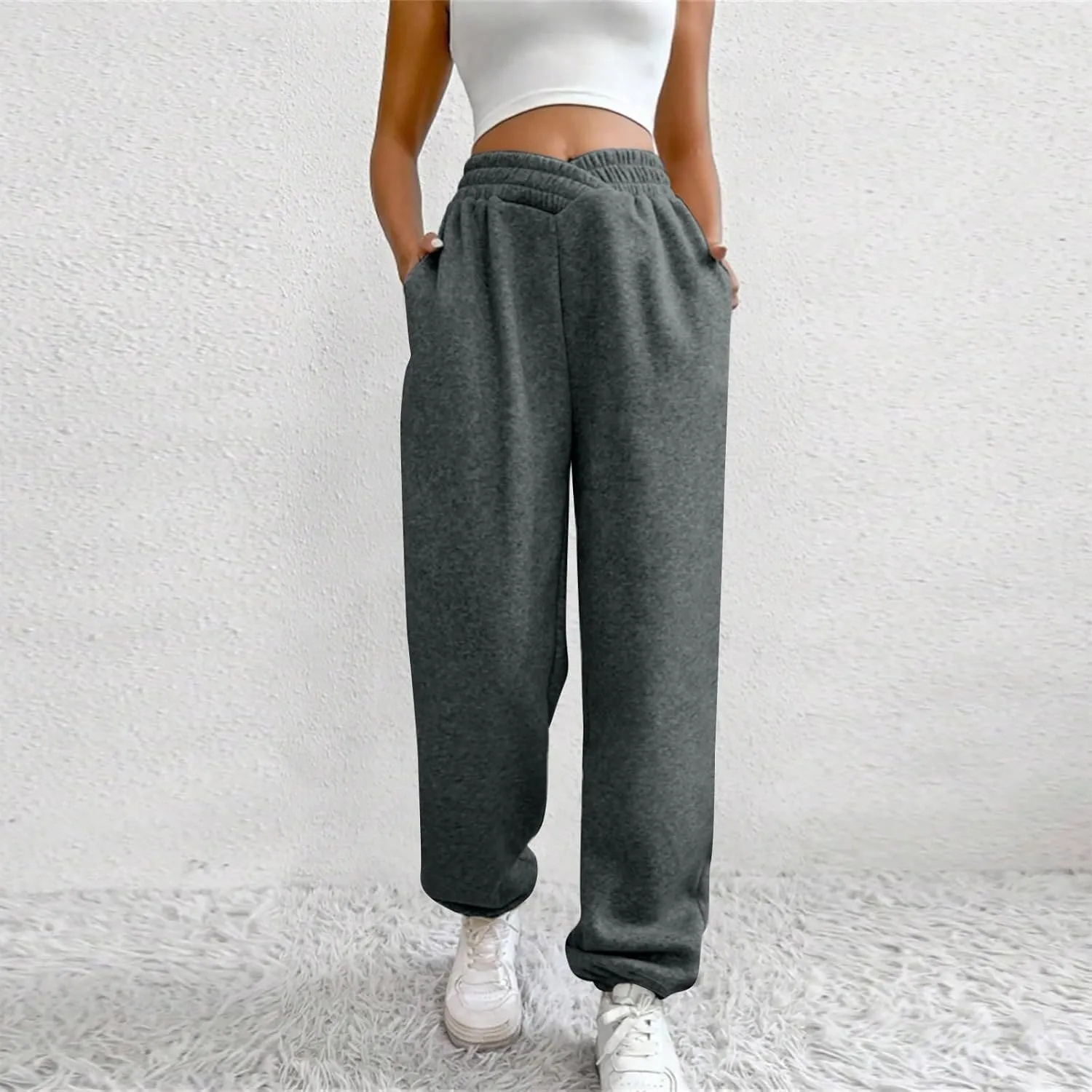 Comfy Pants,Women's High Waist Solid Color Casual Trousers Workout Sports Joggers Pants with Spring&Summer Clothing
