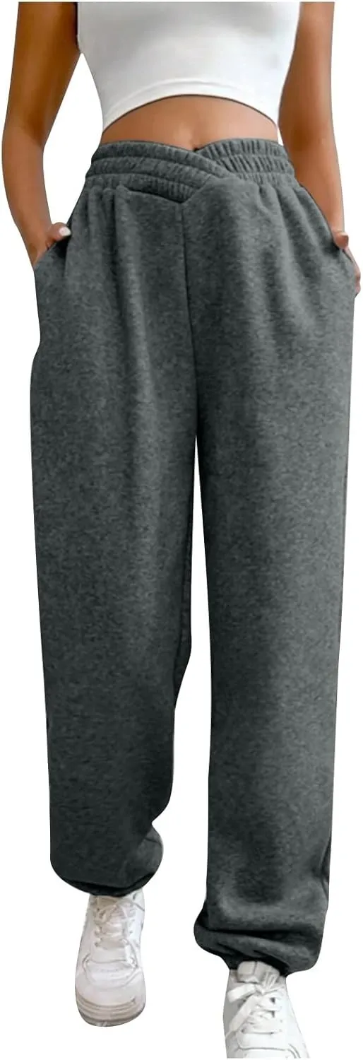 Comfy Pants,Women's High Waist Solid Color Casual Trousers Workout Sports Joggers Pants with Spring&Summer Clothing