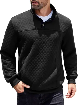 COOFANDY Mens Quarter Sweatshirt Quilted Long Sleeve Mock Neck Active Sweater Waffle Pullover Polo Shirts With Pockets