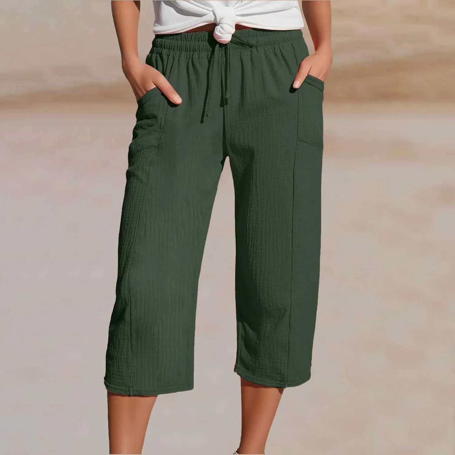 Cotton Linen Capri Pants for Women Summer Casual Plus Size Capris High Waisted Wide Leg Drawstring Crop Pants 2025