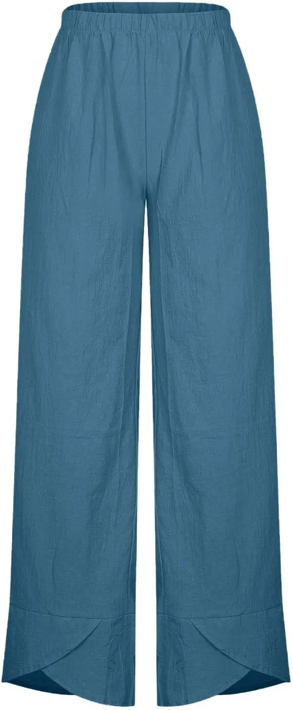 Cotton Linen Pants for Women Summer 2025 Casual Elastic Waist Cropped Trousers Beach Boho Capris Pants with Pockets