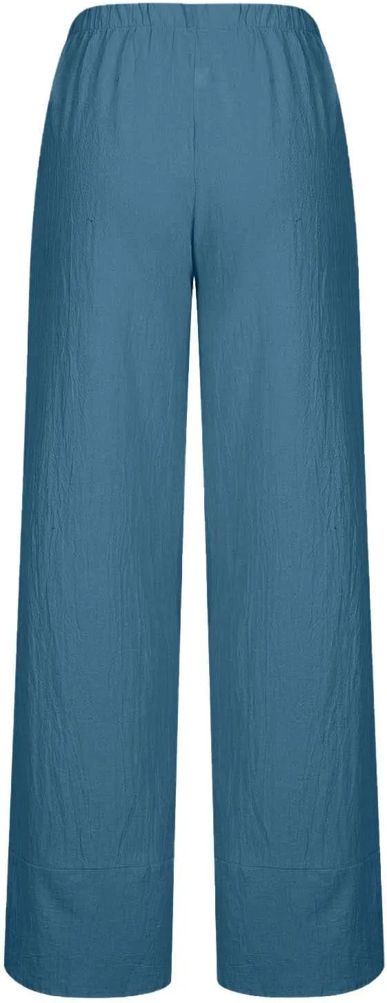 Cotton Linen Pants for Women Summer 2025 Casual Elastic Waist Cropped Trousers Beach Boho Capris Pants with Pockets
