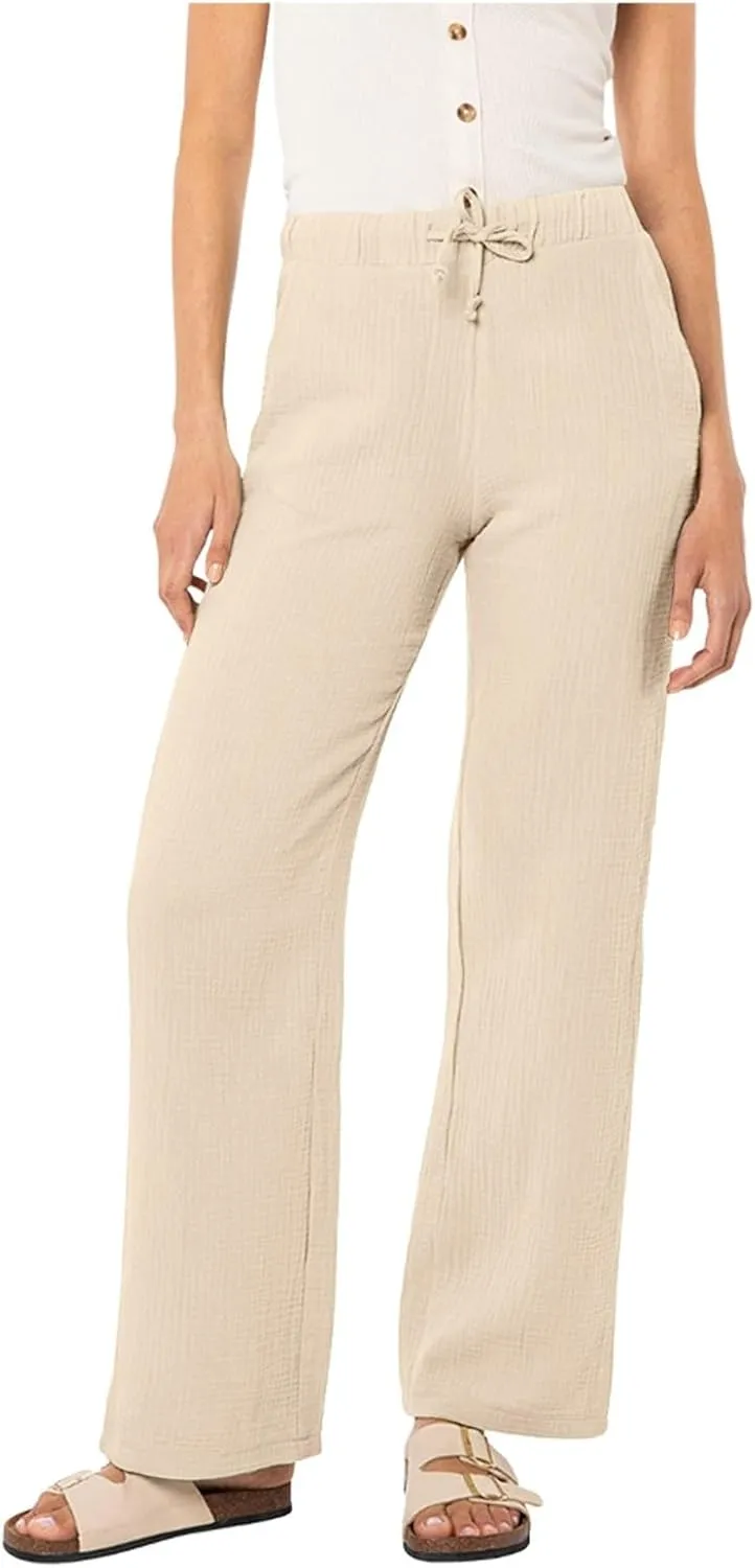 Cotton Linen Pants Women Casual Summer Pants Drawstring Wide Leg Pants with Pockets Soft Boho Petite Joggers Trendy Clothes