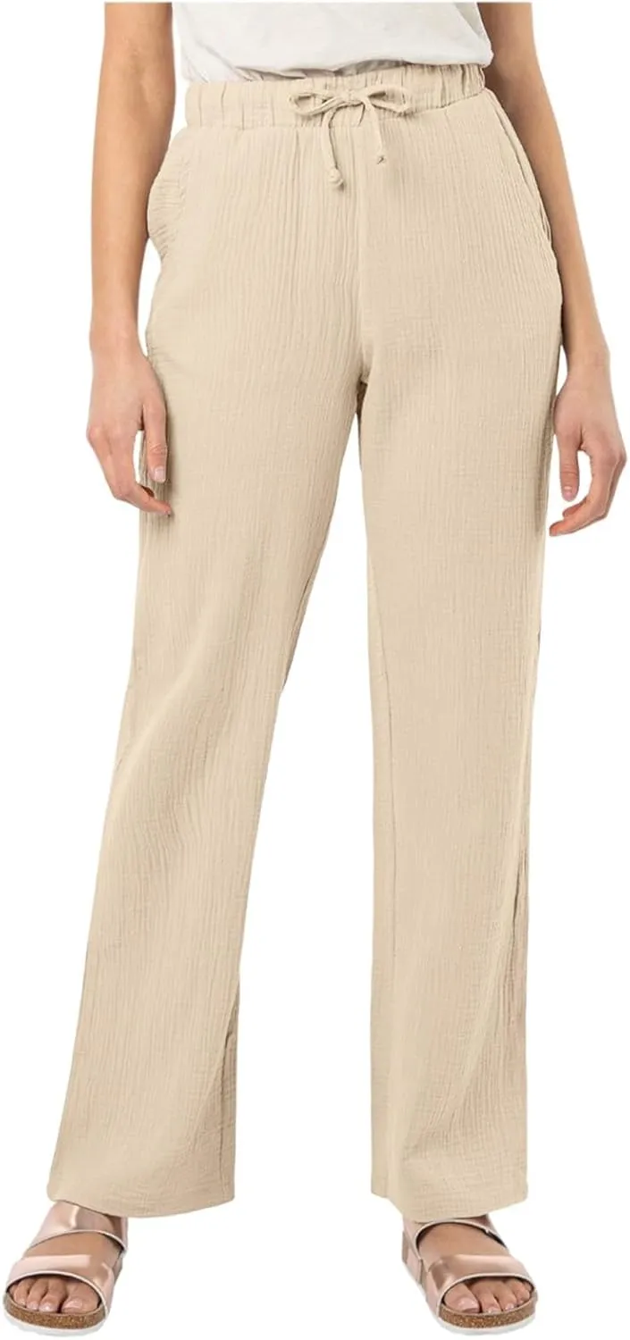 Cotton Linen Pants Women Casual Summer Pants Drawstring Wide Leg Pants with Pockets Soft Boho Petite Joggers Trendy Clothes
