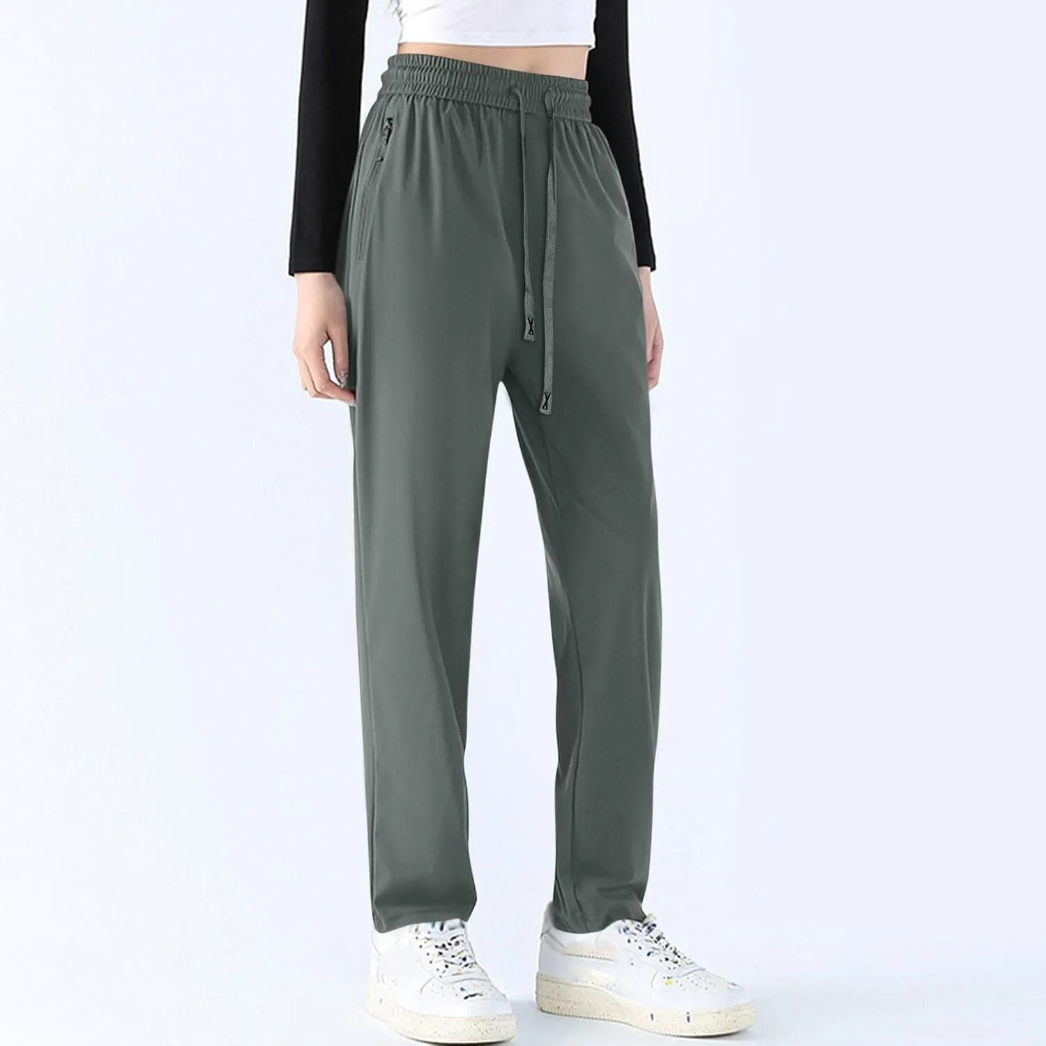 Cotton Linen Womens Sweatpants,Women's Pants Wide Leg Flowy Trousers with Pockets High Waisted Business Casual