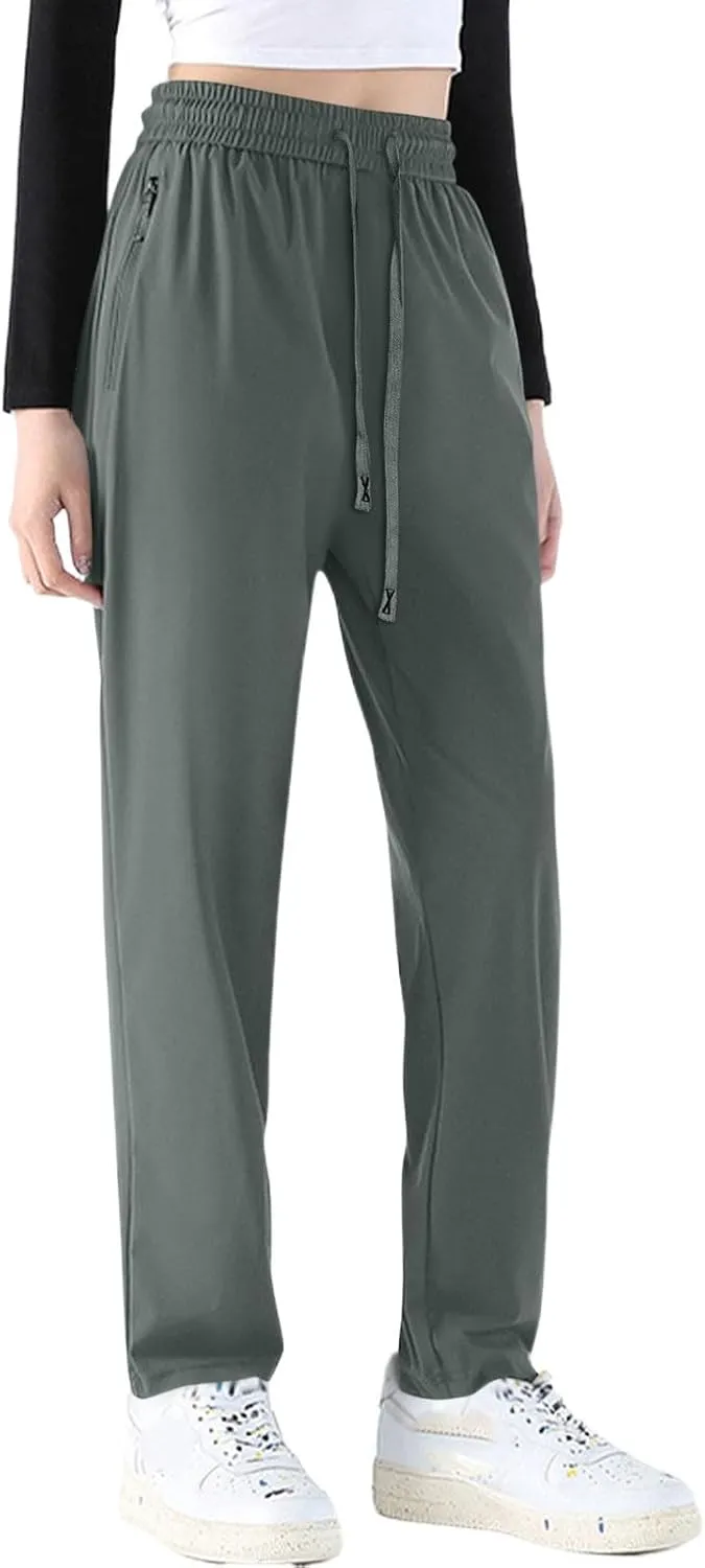 Cotton Linen Womens Sweatpants,Women's Pants Wide Leg Flowy Trousers with Pockets High Waisted Business Casual