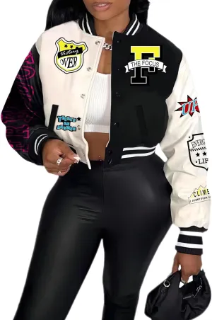 COZYPOIN Women's Varsity Jacket Cropped Letterman Jacket Lightweight Button Down Bomber Racer Baseball Y2K Coats