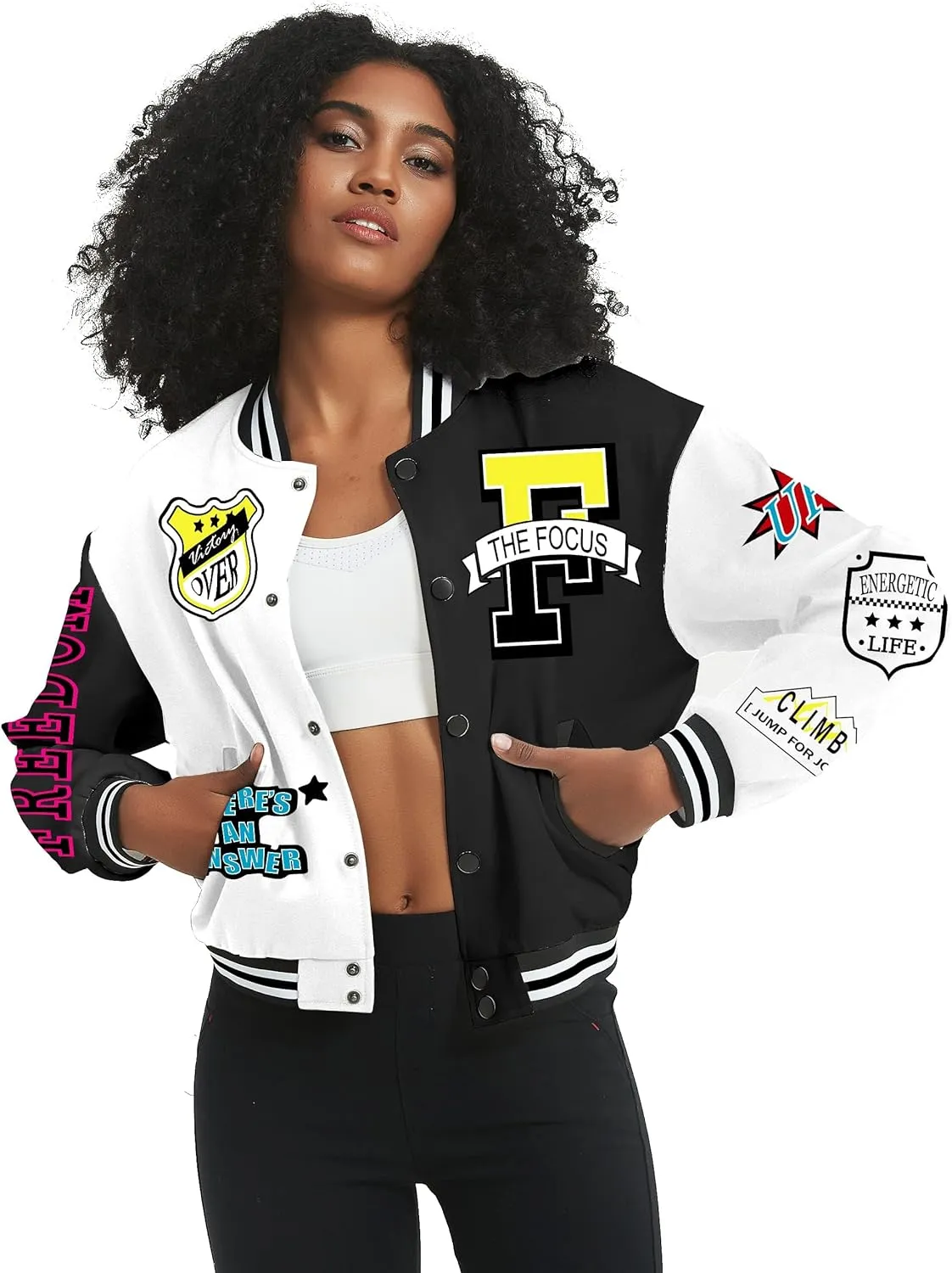 COZYPOIN Women's Varsity Jacket Cropped Letterman Jacket Lightweight Button Down Bomber Racer Baseball Y2K Coats