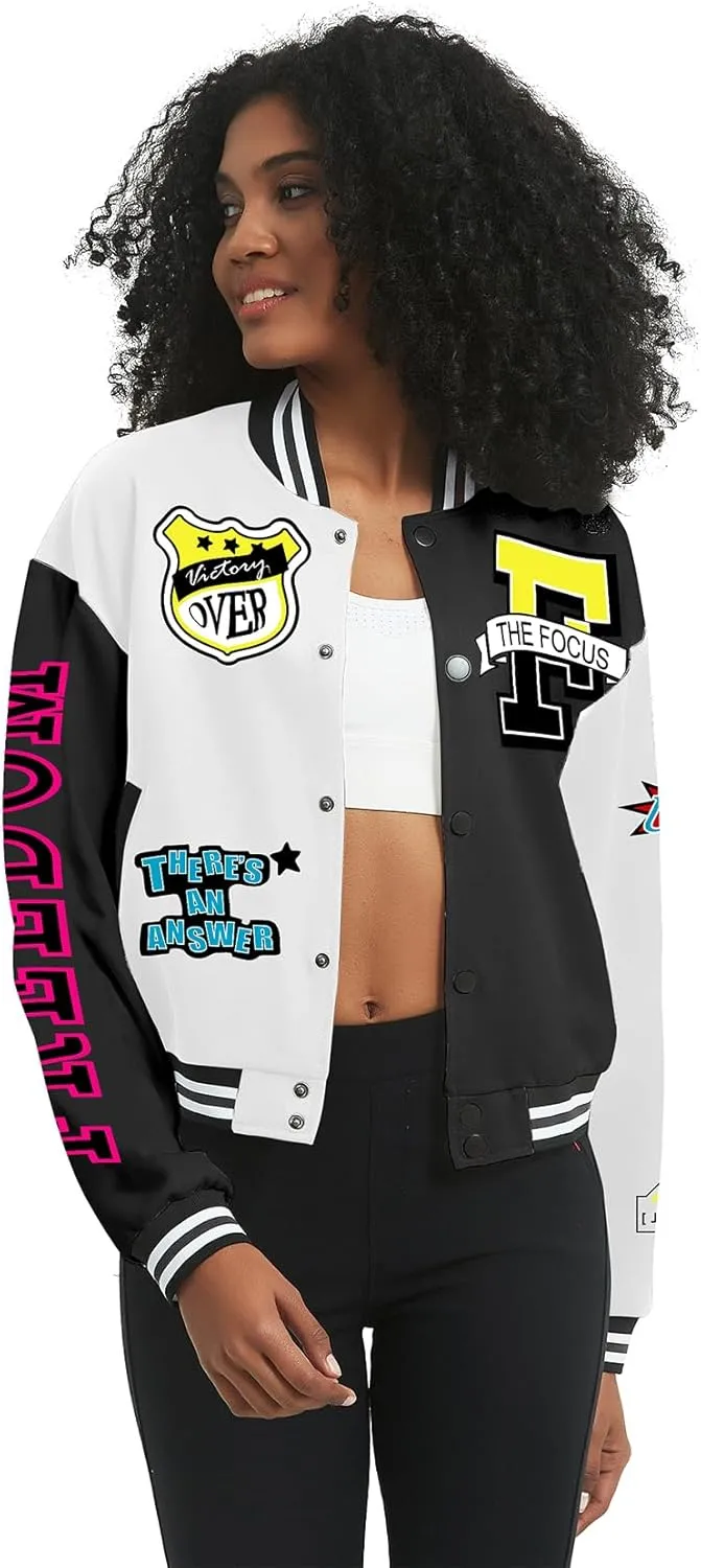 COZYPOIN Women's Varsity Jacket Cropped Letterman Jacket Lightweight Button Down Bomber Racer Baseball Y2K Coats