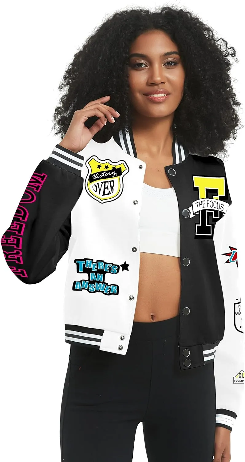 COZYPOIN Women's Varsity Jacket Cropped Letterman Jacket Lightweight Button Down Bomber Racer Baseball Y2K Coats