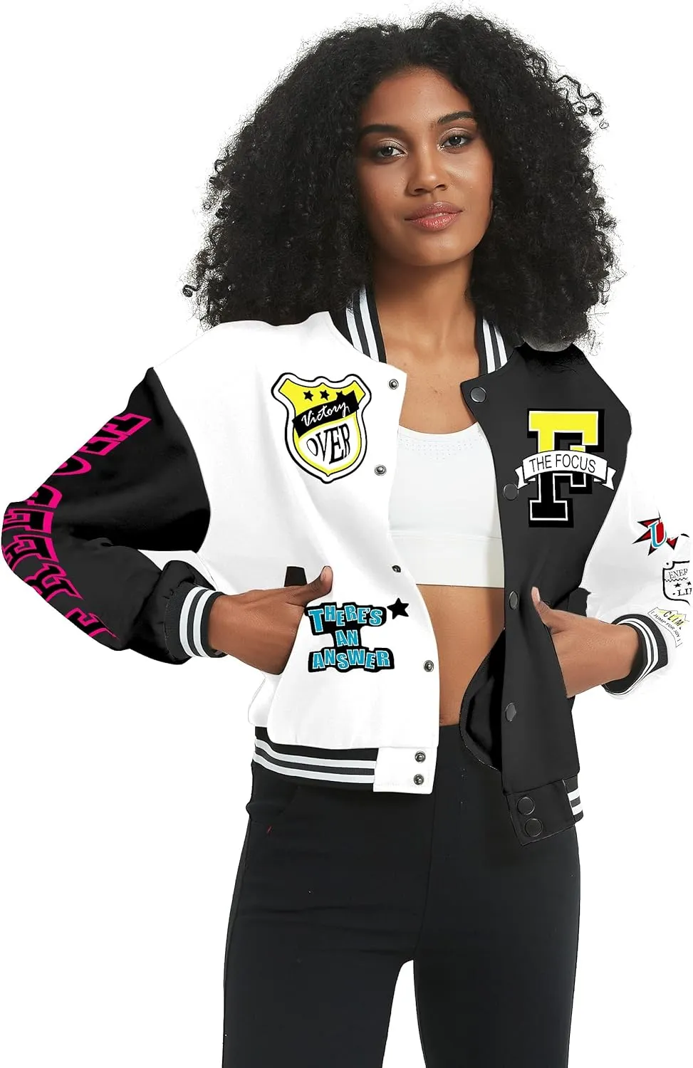 COZYPOIN Women's Varsity Jacket Cropped Letterman Jacket Lightweight Button Down Bomber Racer Baseball Y2K Coats